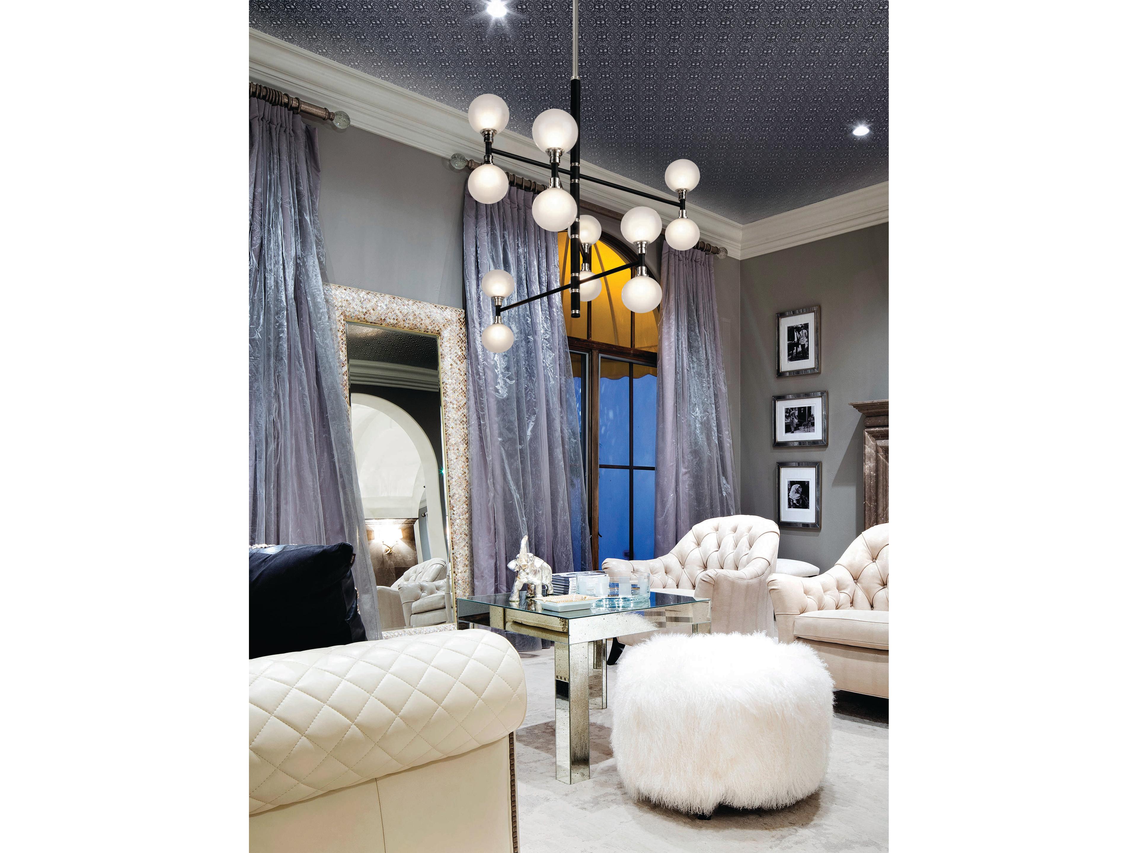 Troy Lighting Andromeda 12-Light Carbide Black And Polished Nickel Glass Globe Tiered Chandelier