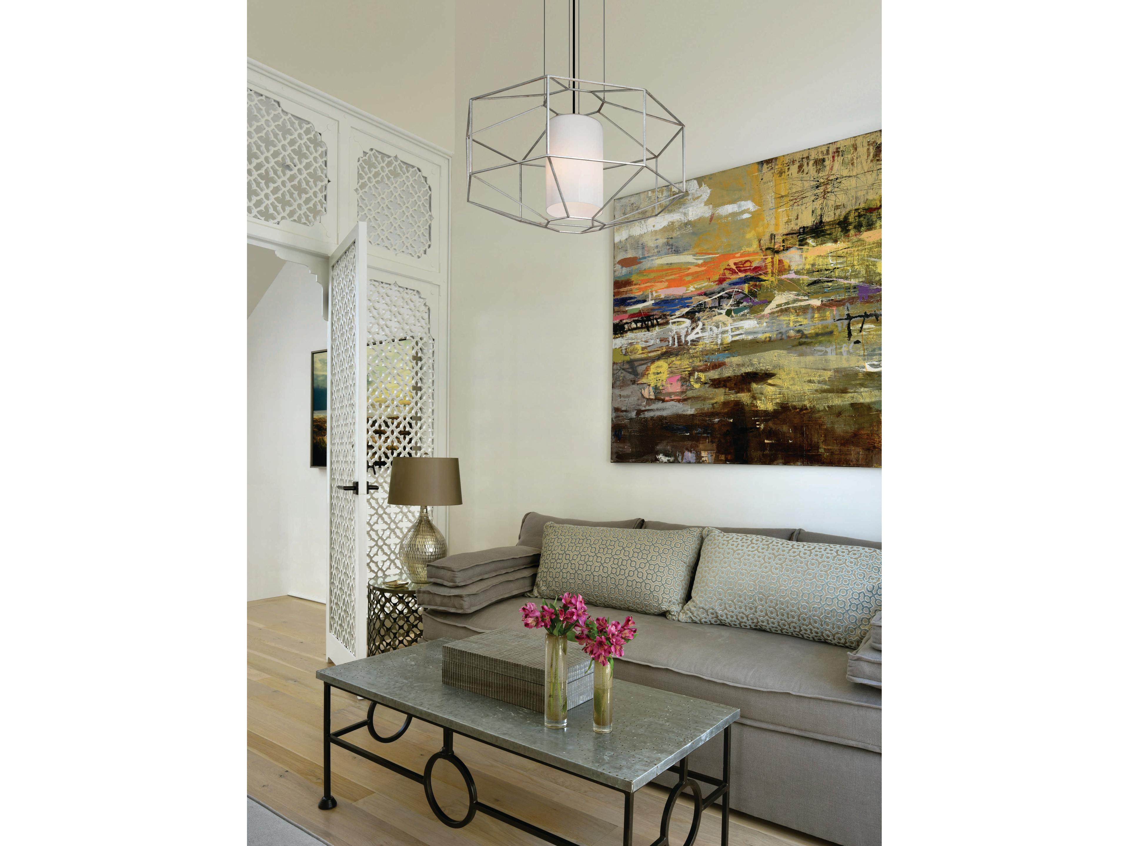 Troy Lighting Silhouette 1-Light Silver Leaf Glass Cylinder Pendant