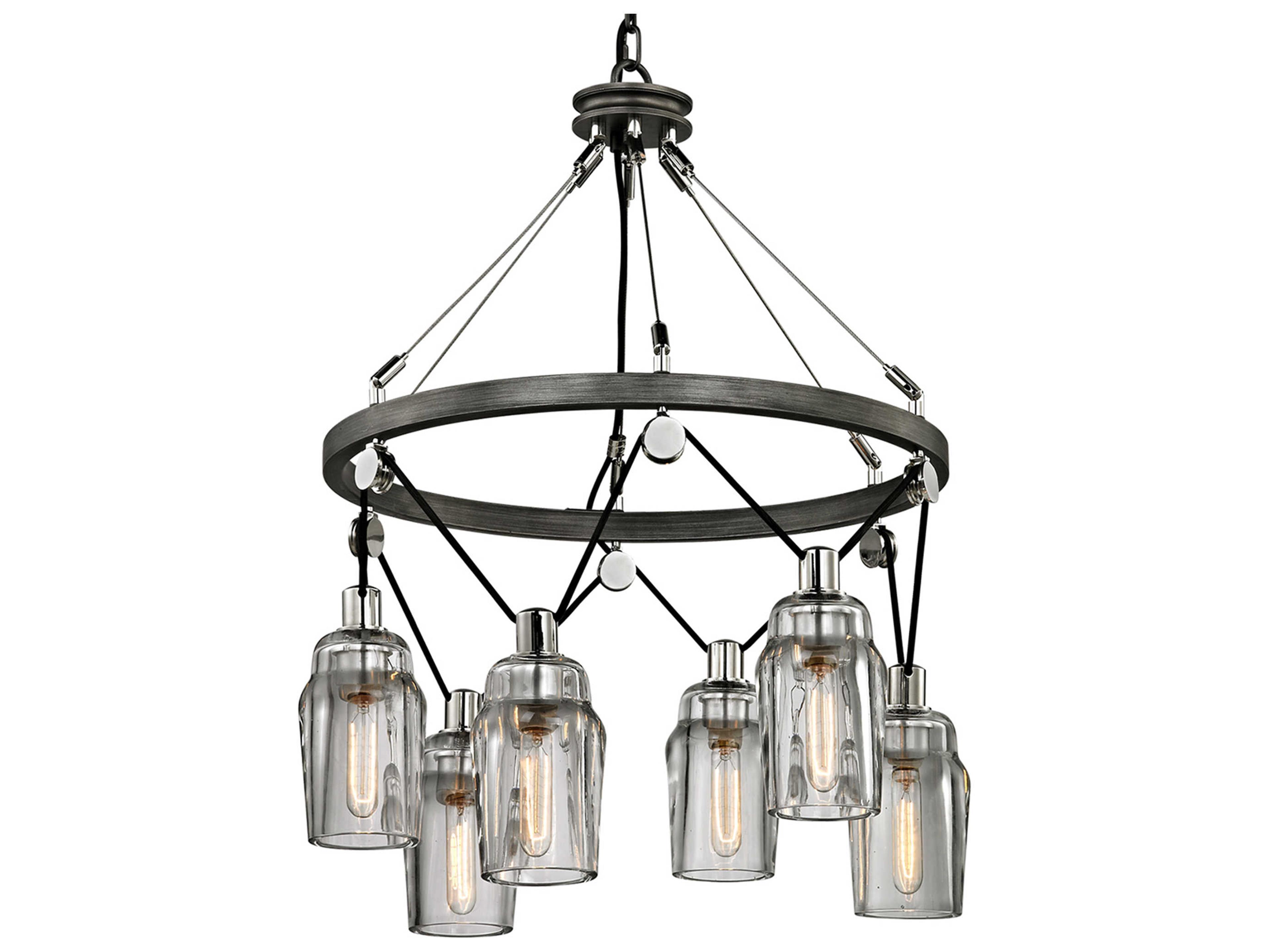 Troy Lighting Citizen 6-Light Graphite Gray Glass Cylinder Pendant