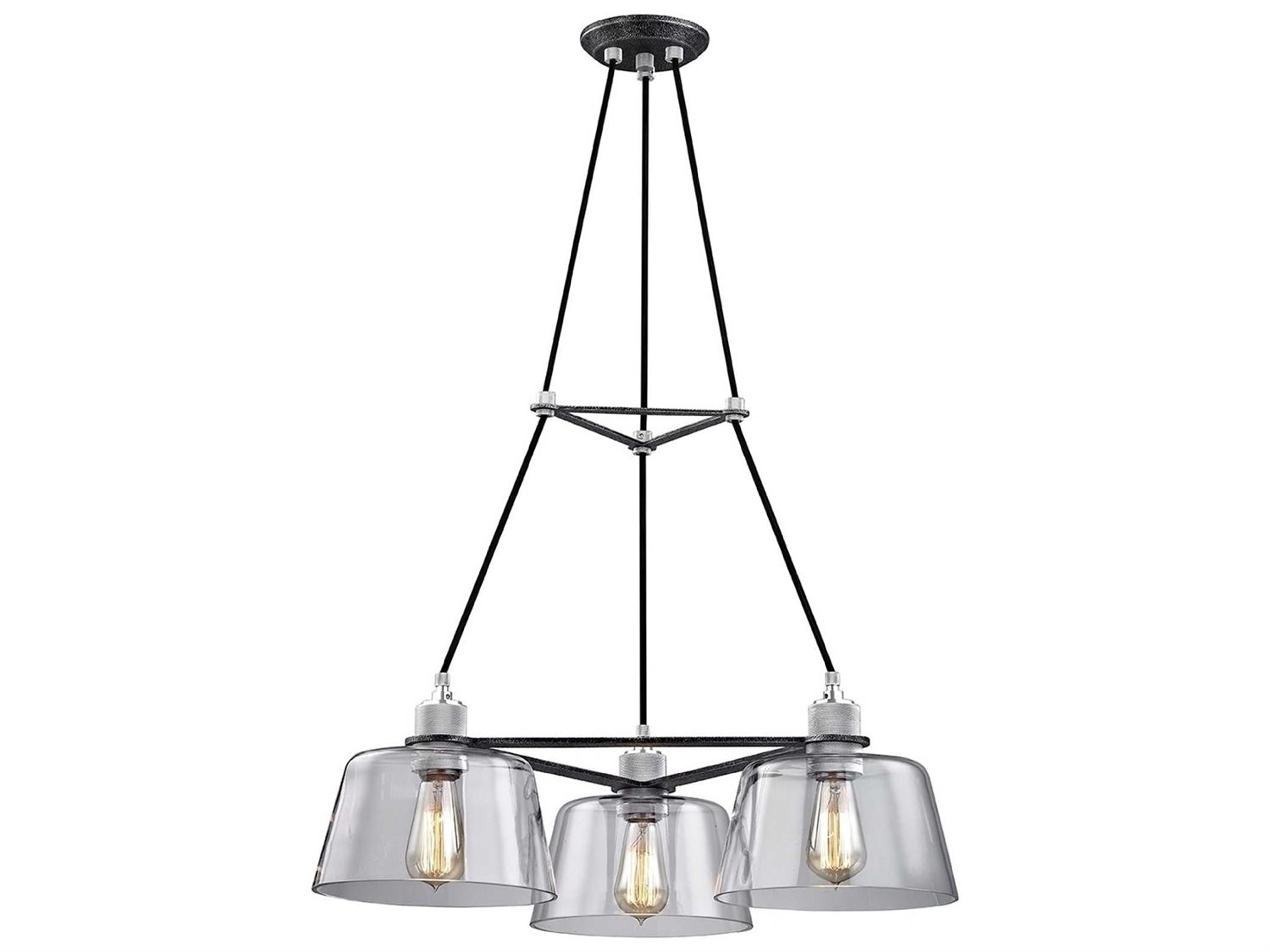 Troy Lighting Audiophile 3-Light Old Silver Glass Empire Geometric Chandelier