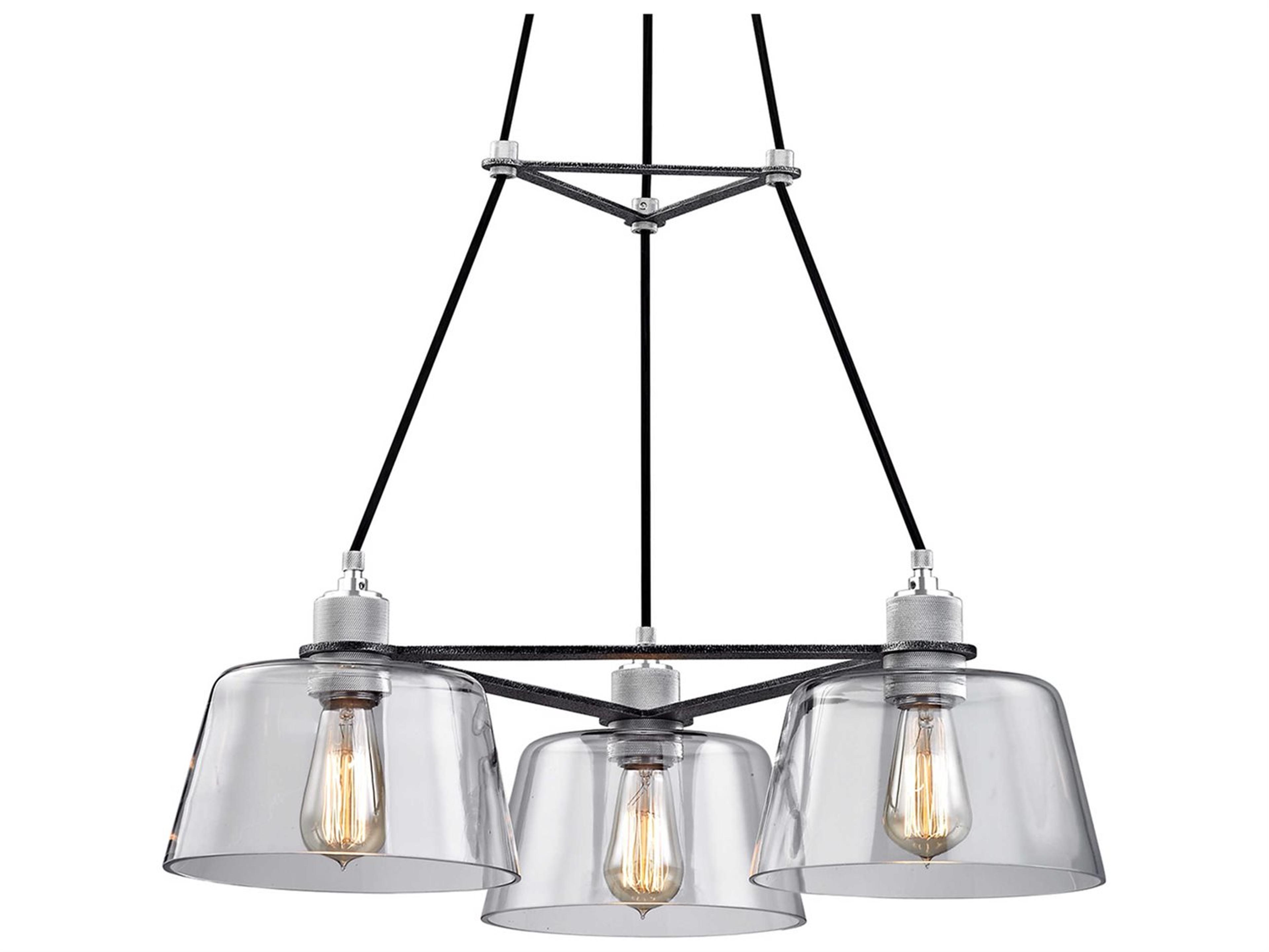 Troy Lighting Audiophile 3-Light Old Silver Glass Empire Geometric Chandelier