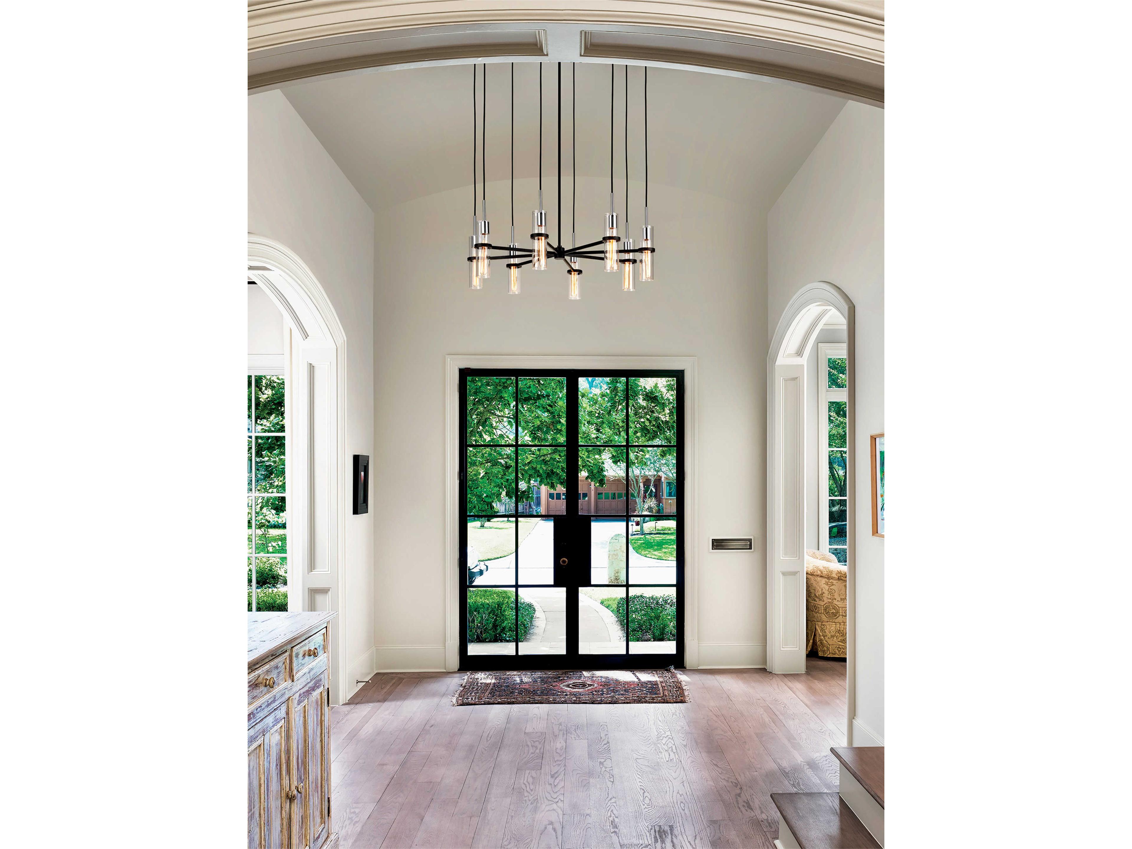 Troy Lighting Xavier 8-Light Vintage Iron Black Glass Cylinder Pendant