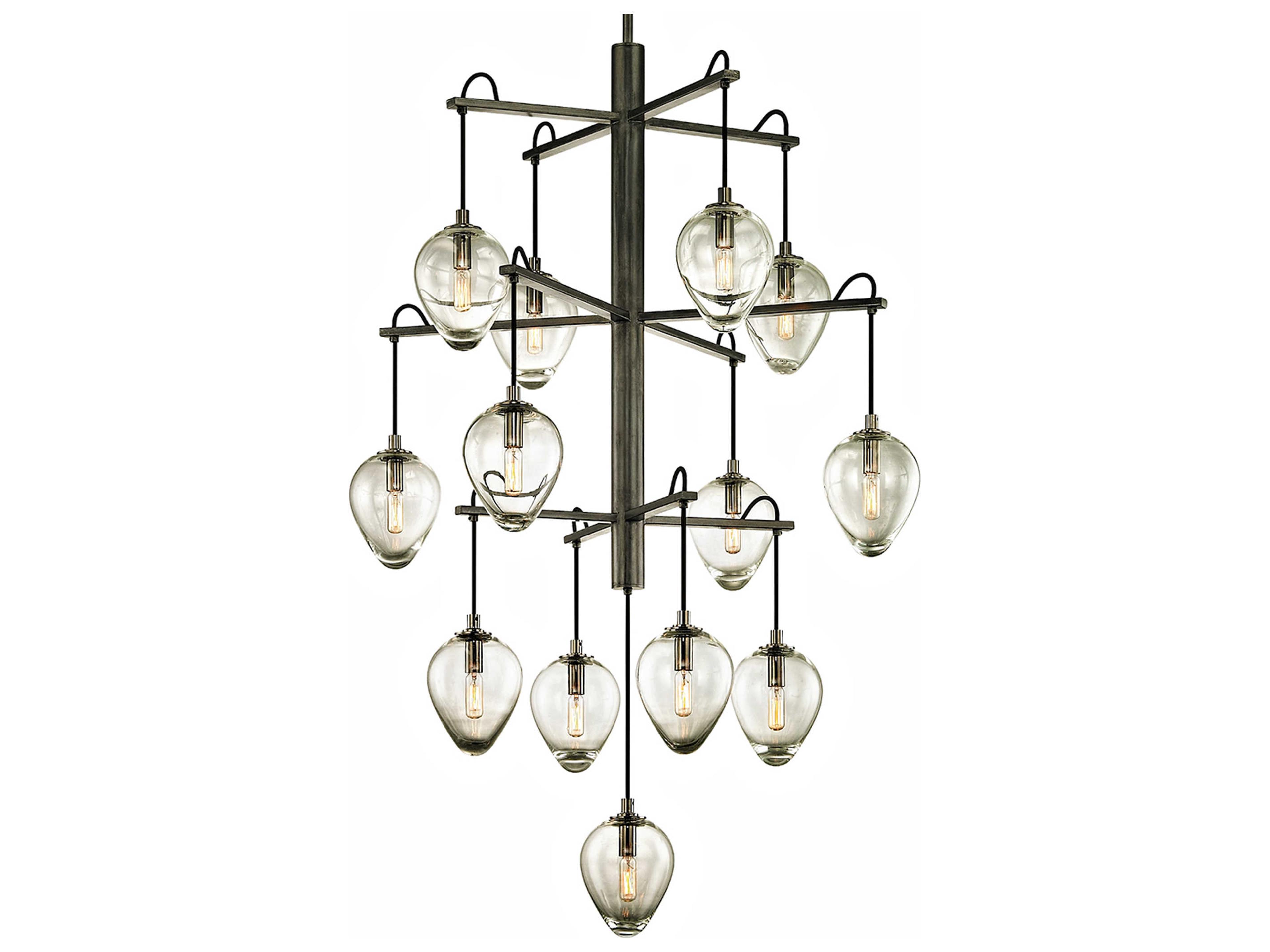 Troy Lighting Brixton 13-Light Gunmetal Glass Tiered Pendant
