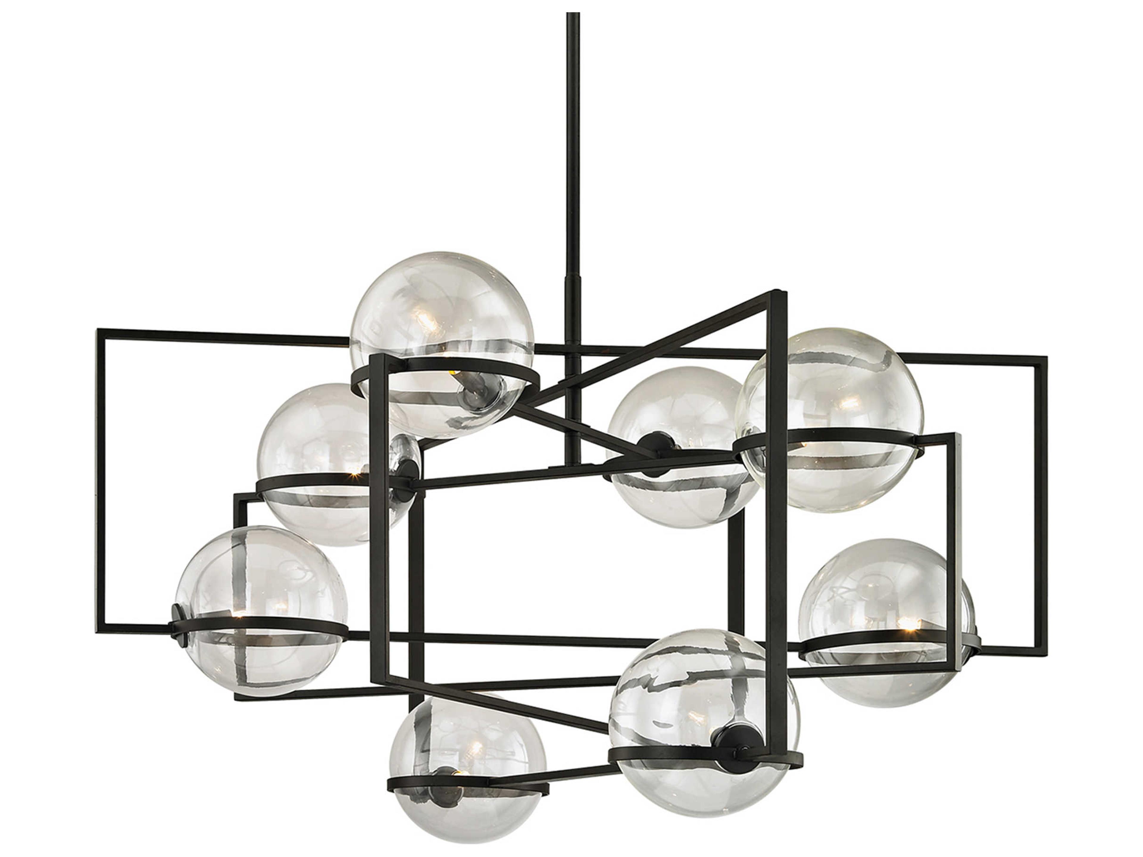 Troy Lighting Elliot 8-Light Textured Black Glass Globe Pendant