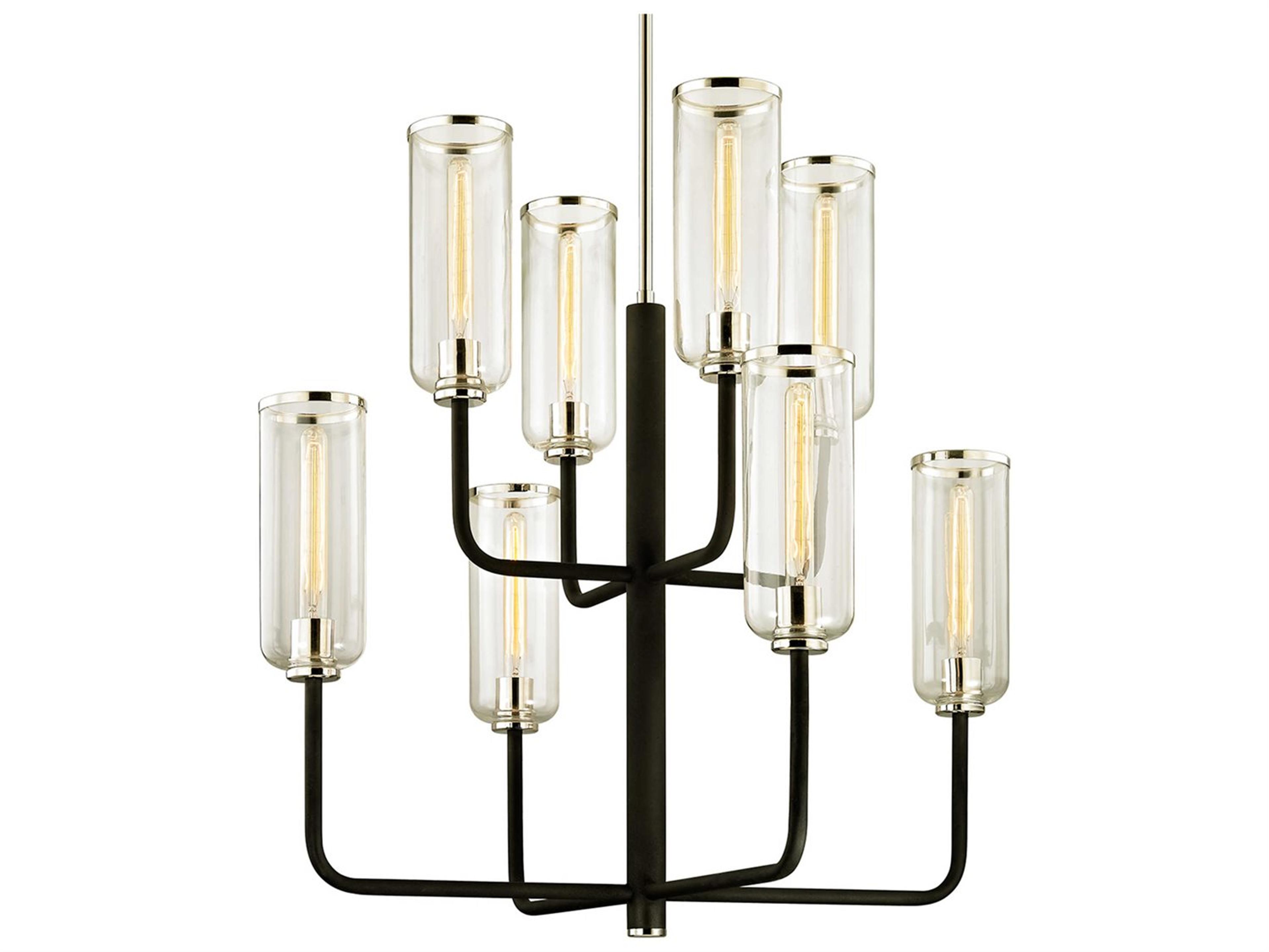 Troy Lighting Aeon 8-Light Carbide Black Glass Cylinder Tiered Chandelier