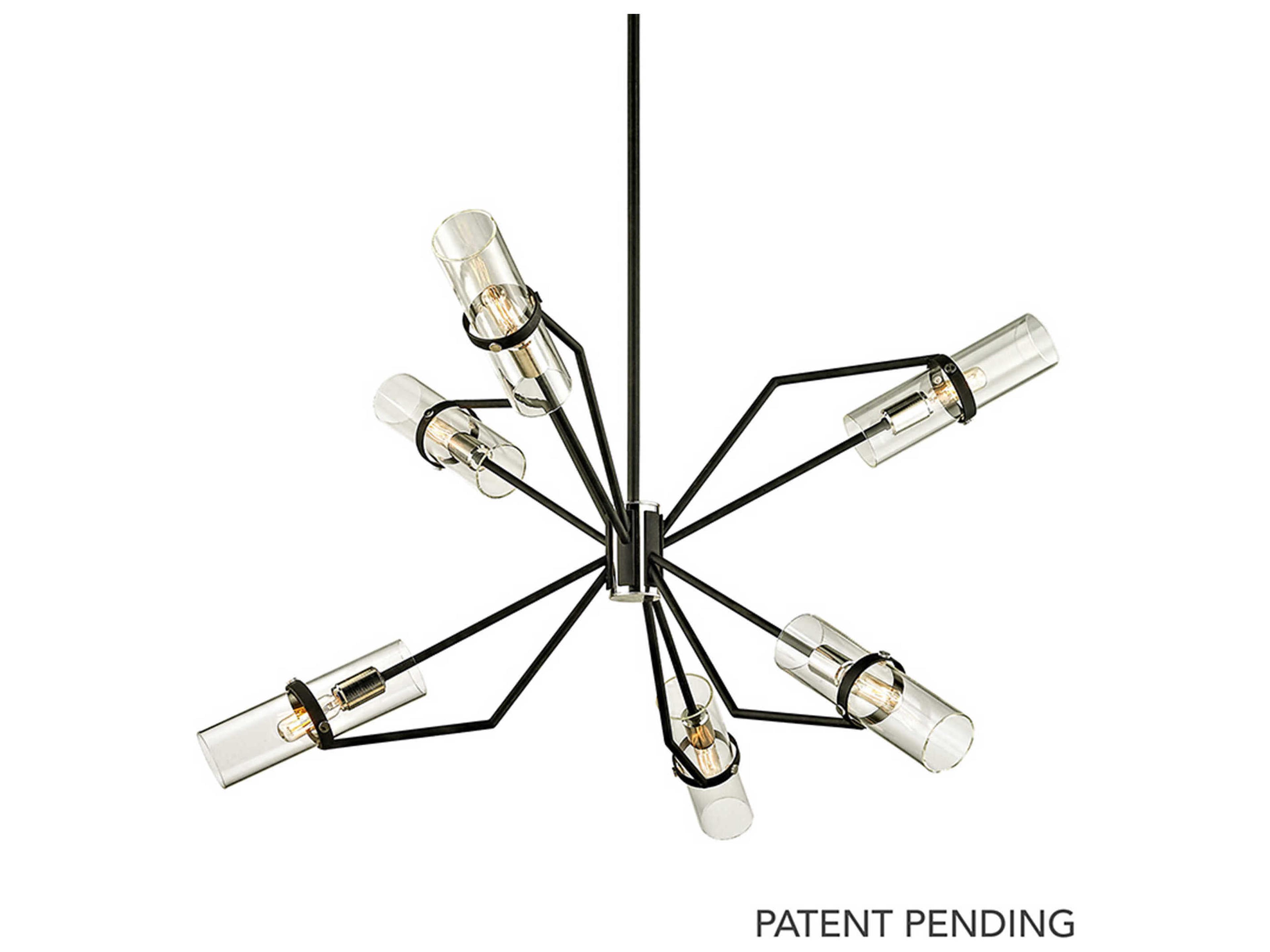 Troy Lighting Raef 6-Light Textured Black Polished Nickel Glass Candelabra Cylinder Chandelier