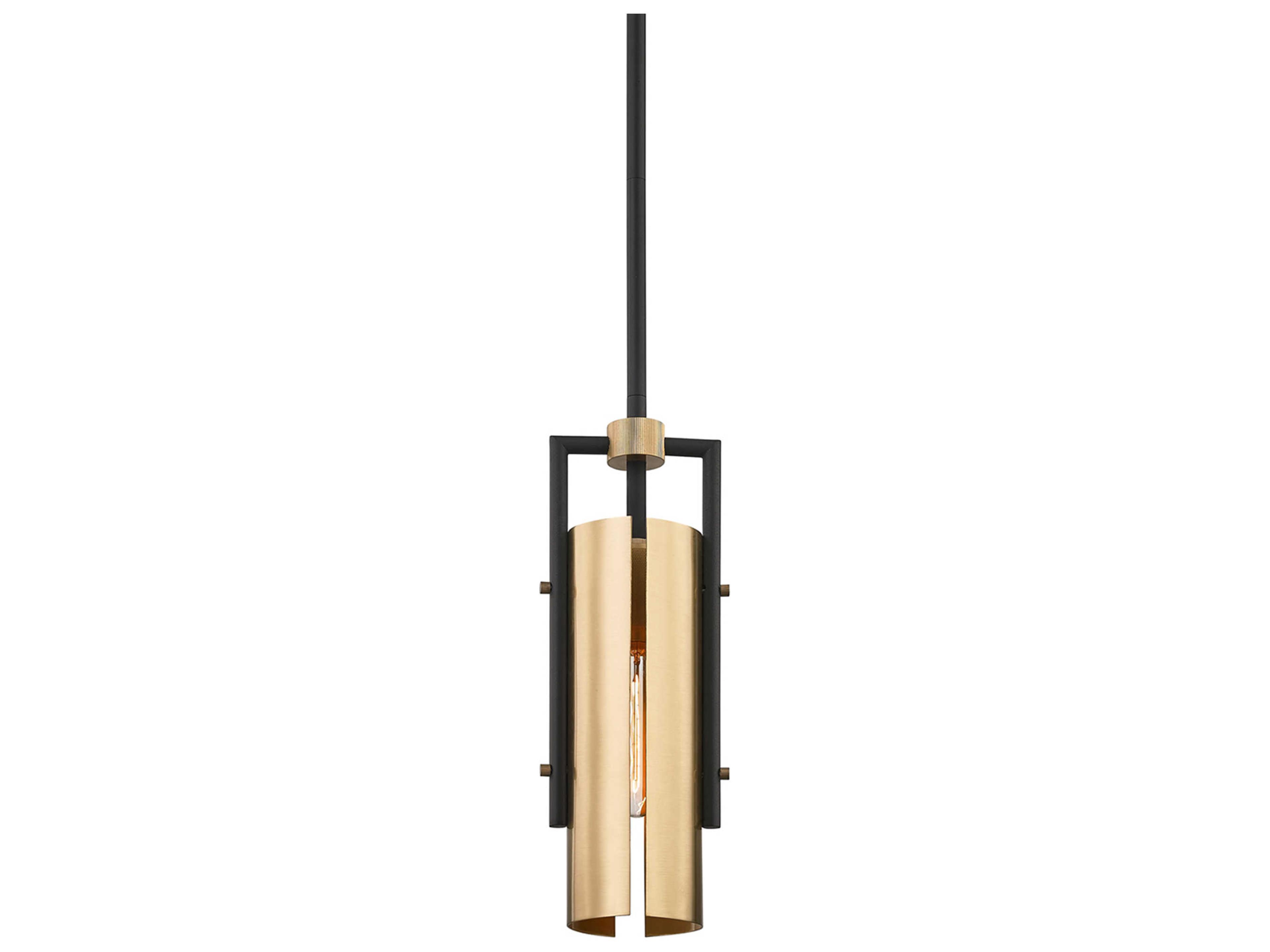 Troy Lighting Emerson 1-Light Carbide Black Brushed Brass Cylinder Sputnik Mini Pendant