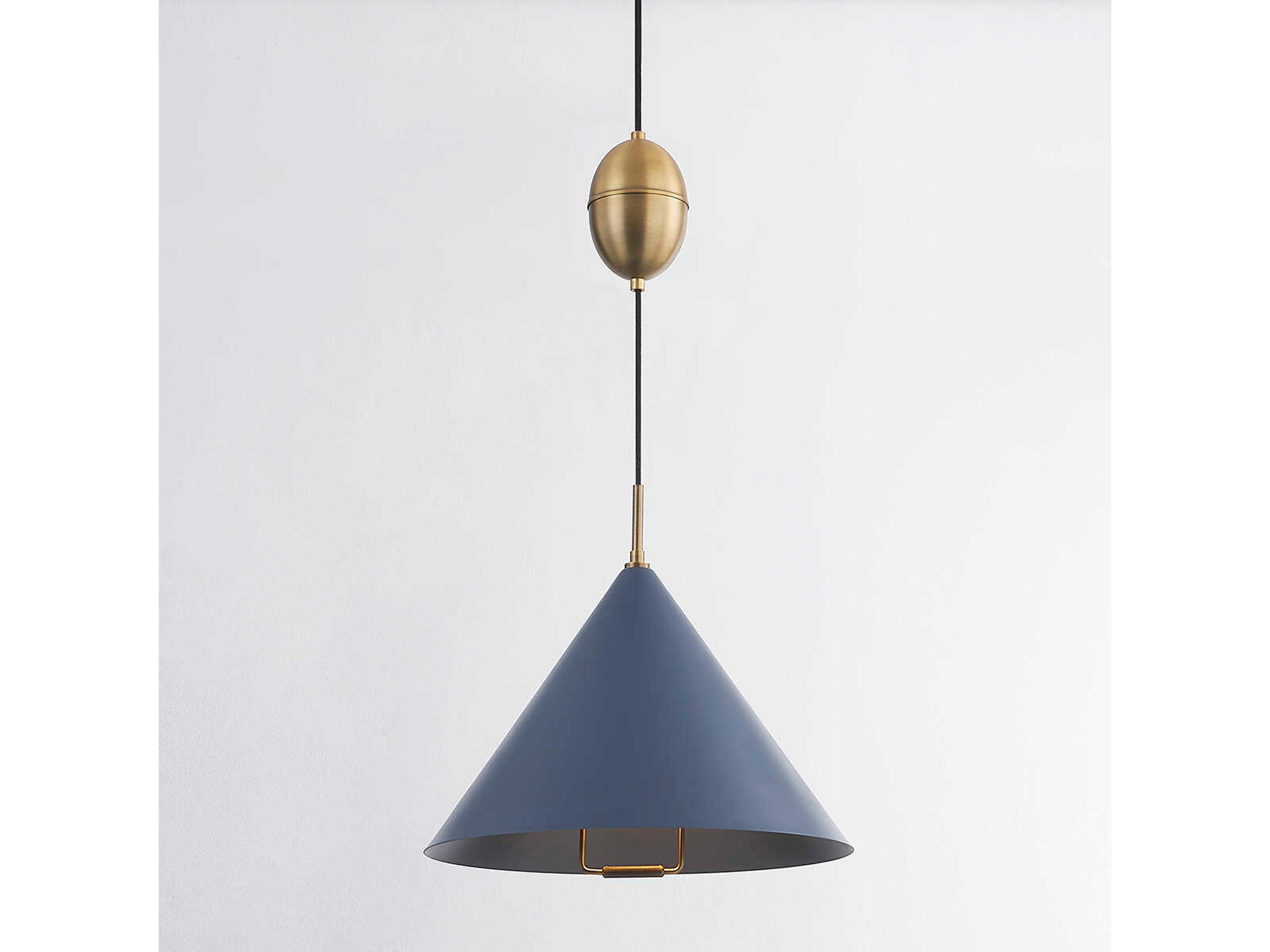 Troy Lighting Fontana 1-Light Patina Brass Blue Pendant