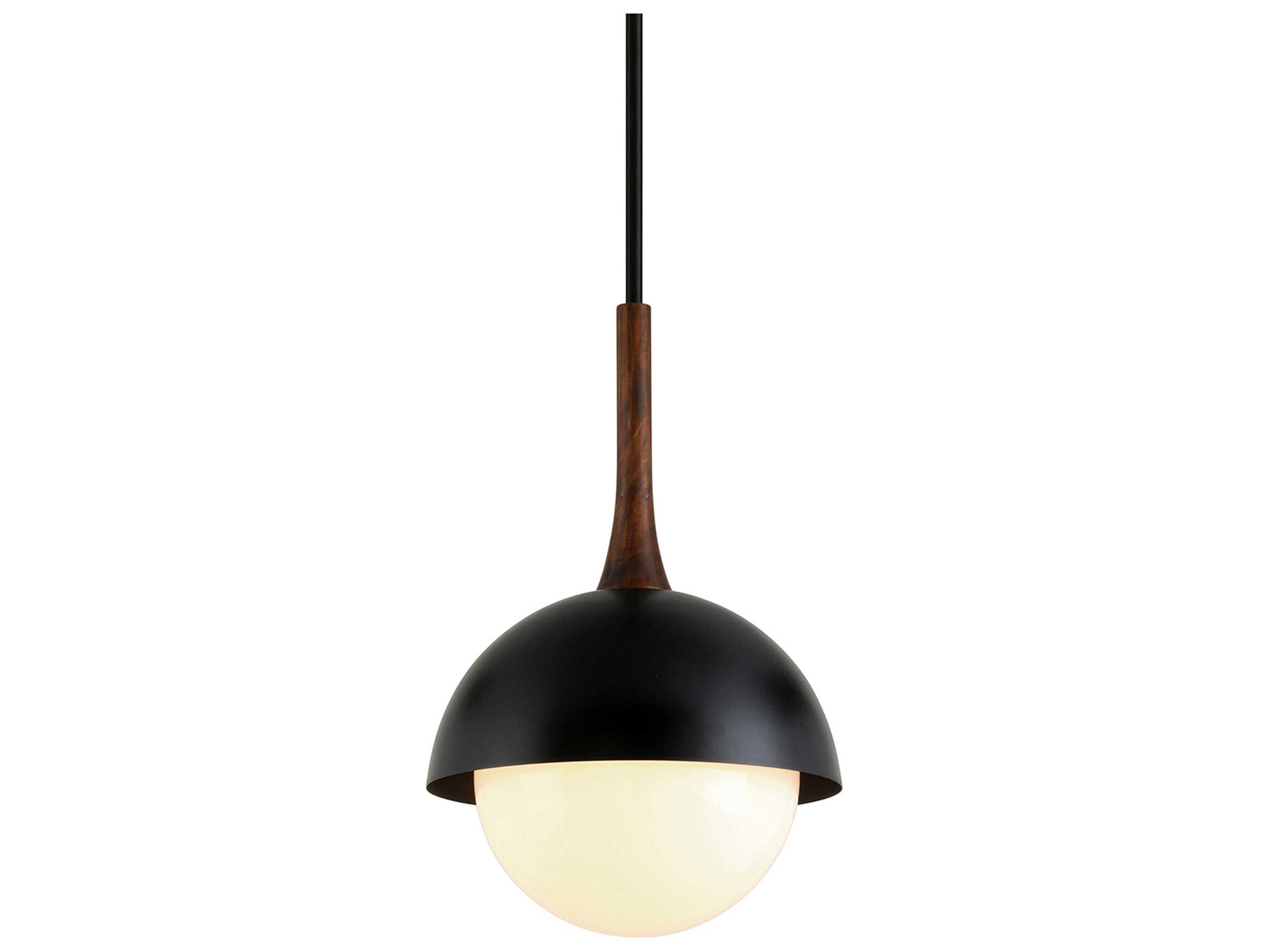Troy Lighting Cadet 1-Light Black Natural Acacia Brown Glass Globe Pendant
