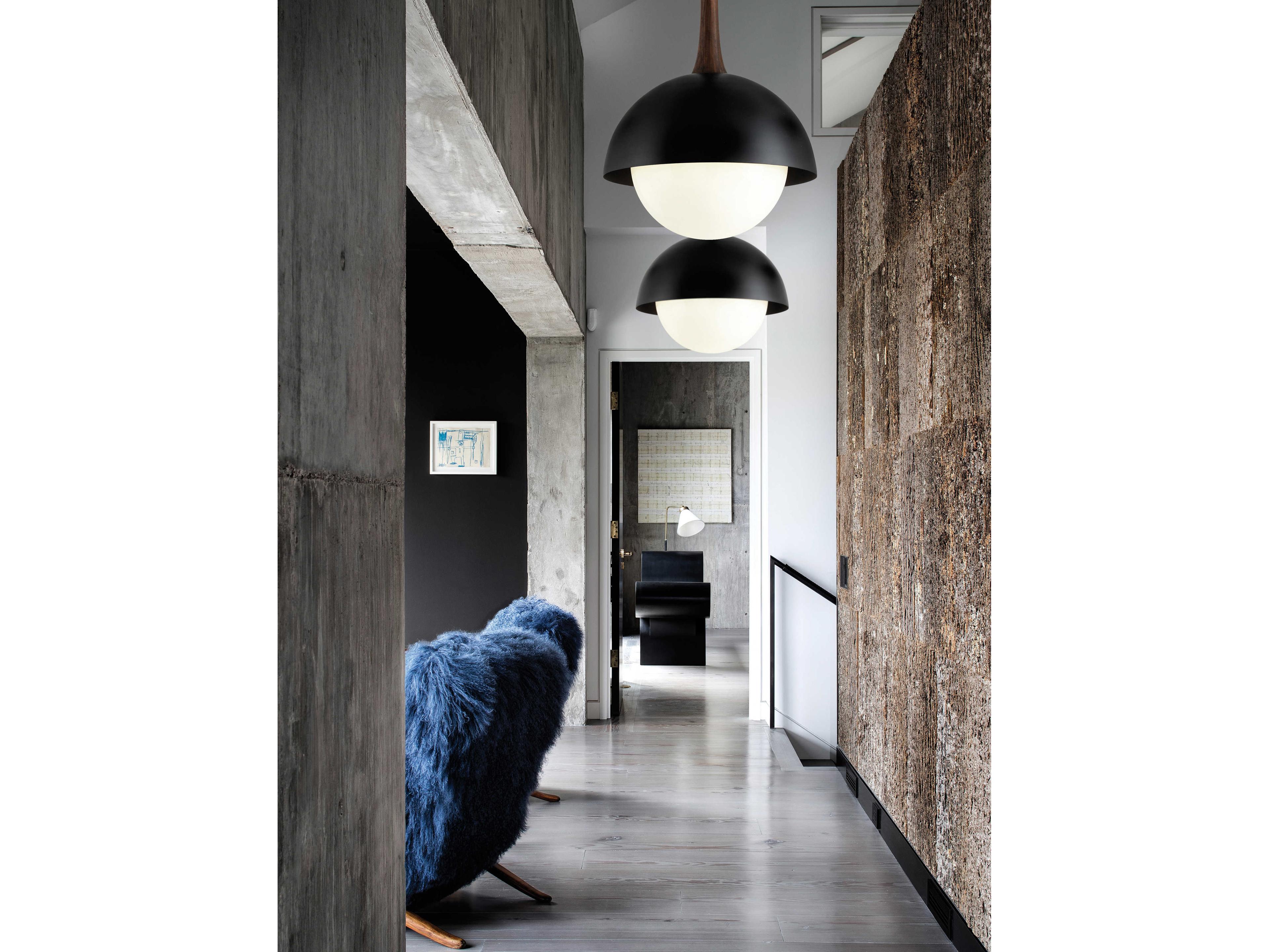 Troy Lighting Cadet 1-Light Black Natural Acacia Brown Glass Globe Pendant