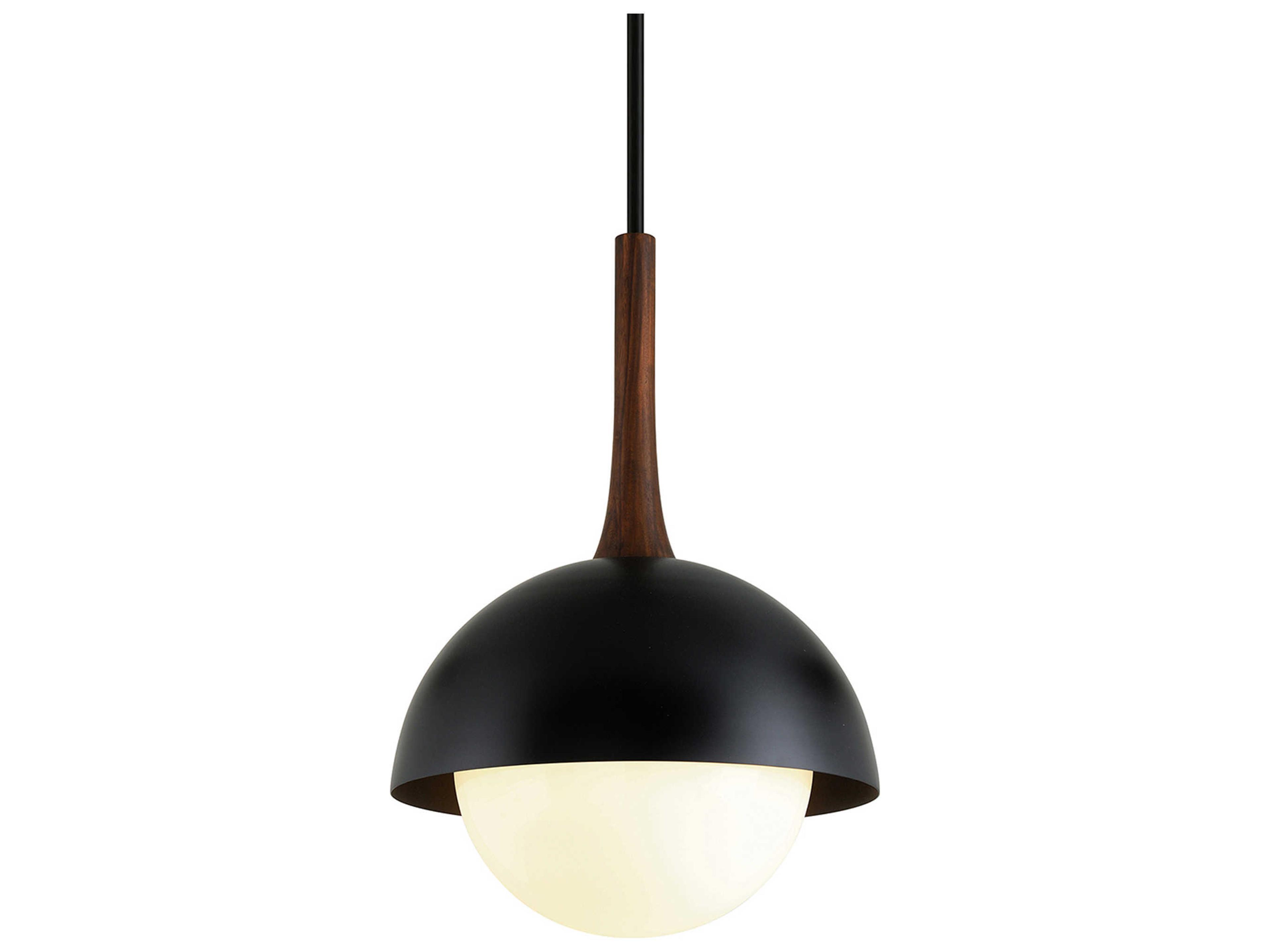 Troy Lighting Cadet 1-Light Black Natural Acacia Brown Glass Globe Pendant