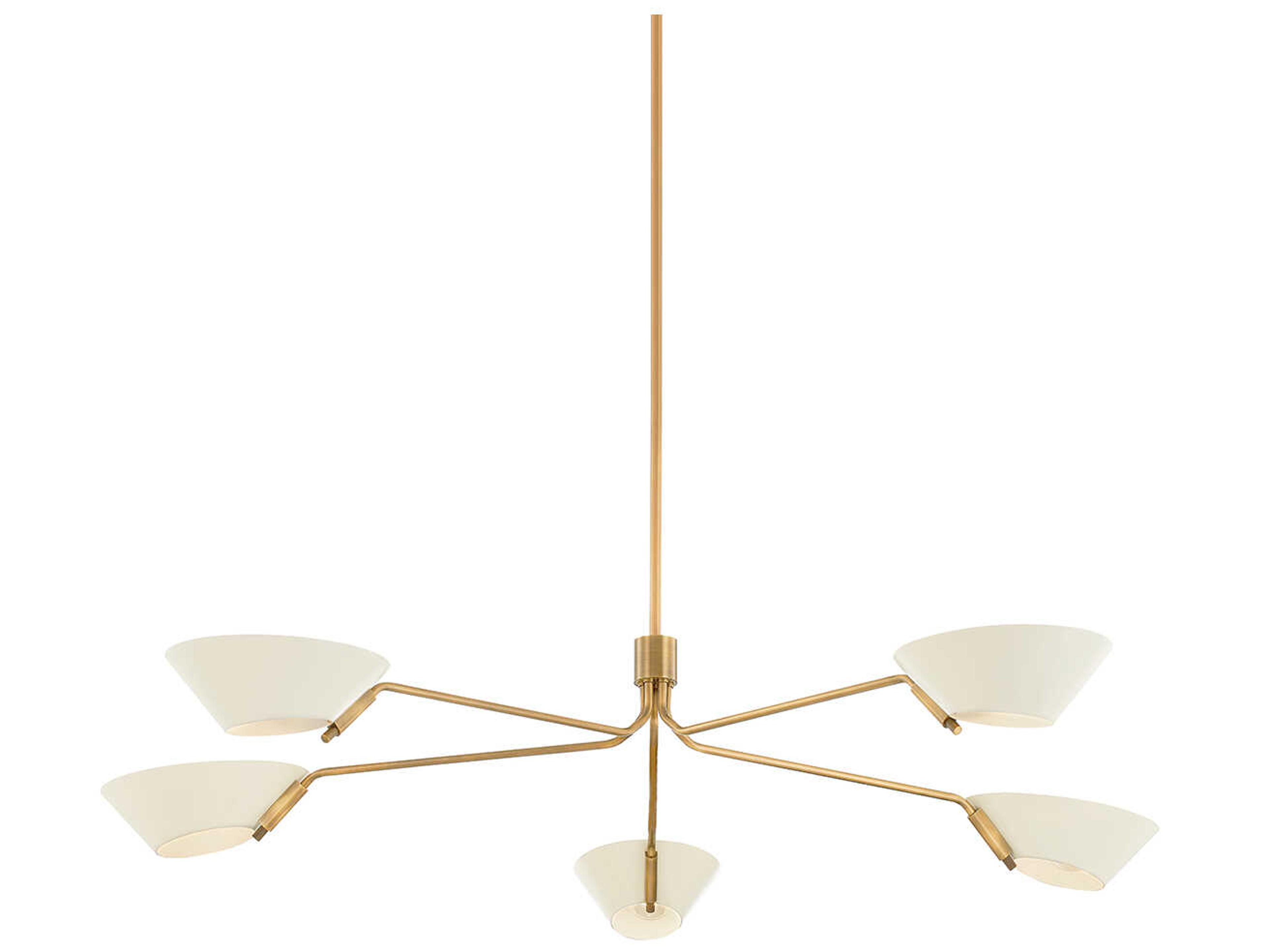 Sacramento 5-Light Patina Brass Soft Sand Off White Linear Chandelier