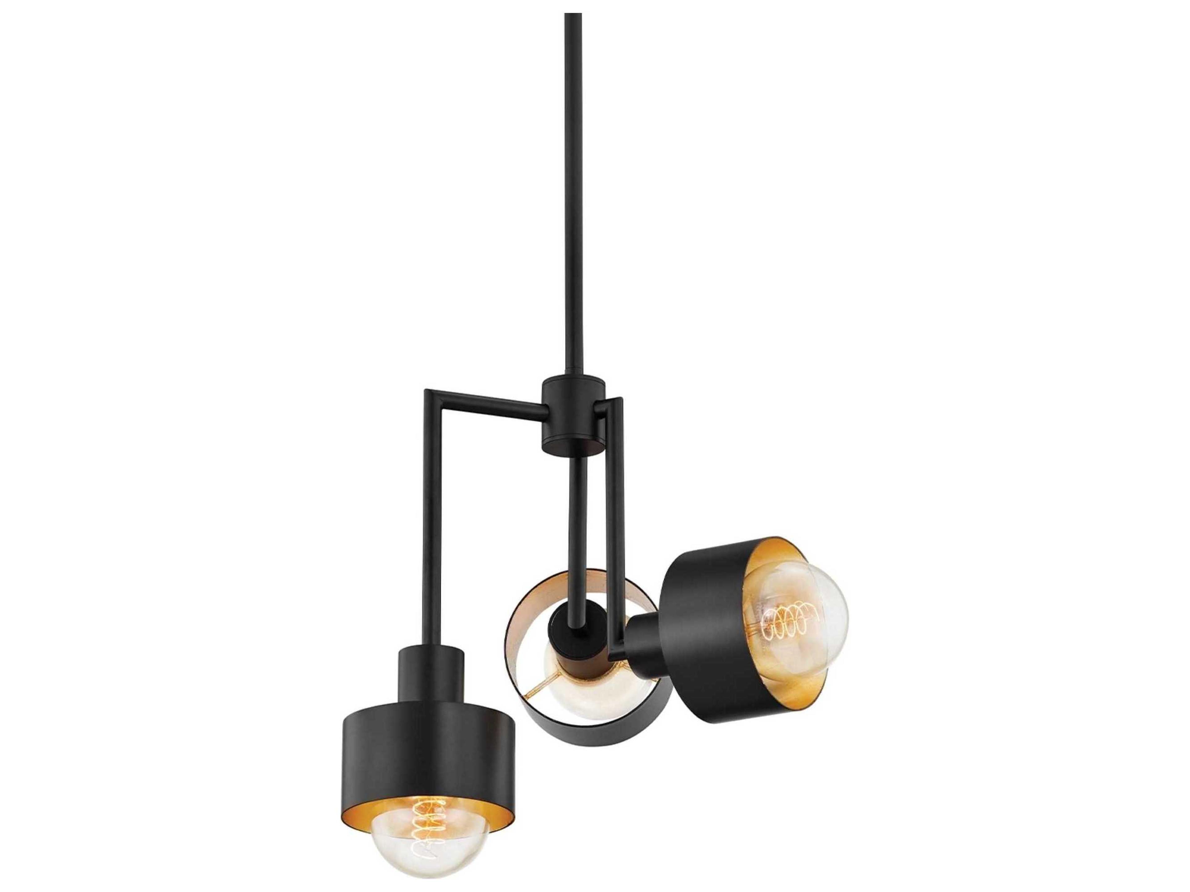 North 3-Light Soft Black Gold Leaf Chandelier