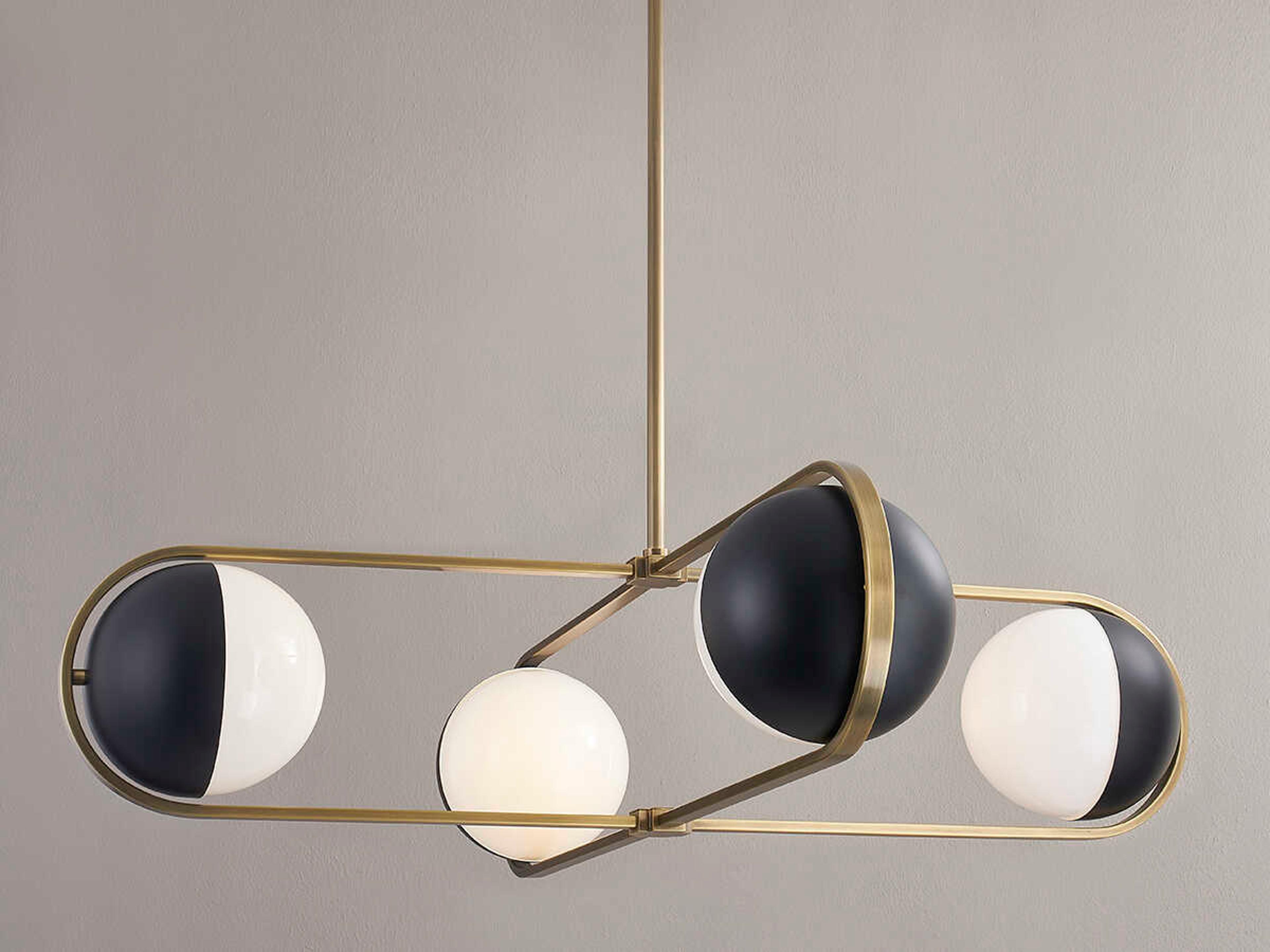 Troy Lighting Willard 4-Light Patina Brass Black Glass Globe Chandelier