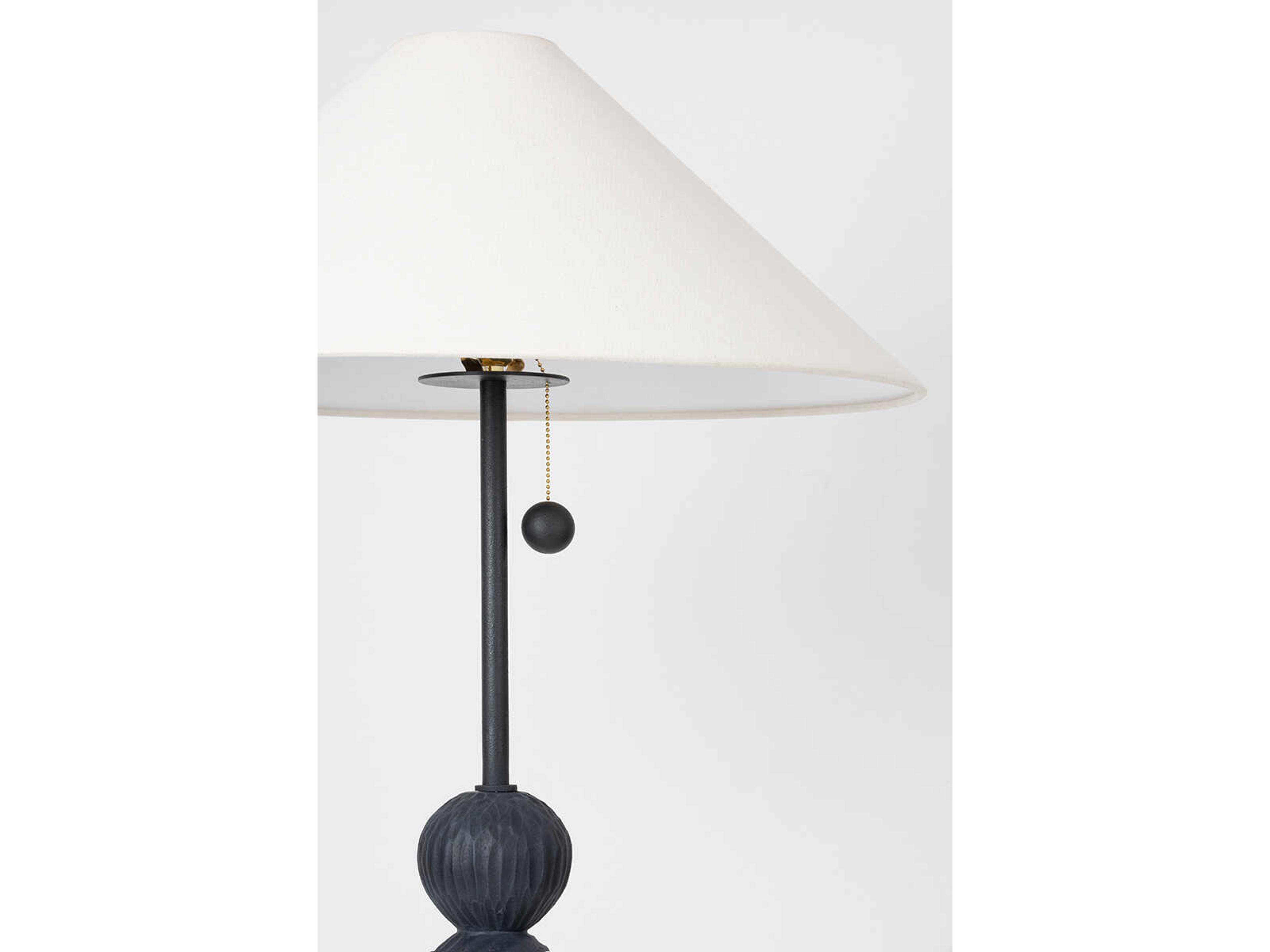 Troy Lighting Miela Forged Iron Ceramic Black Motif Off White Linen Floor Lamp