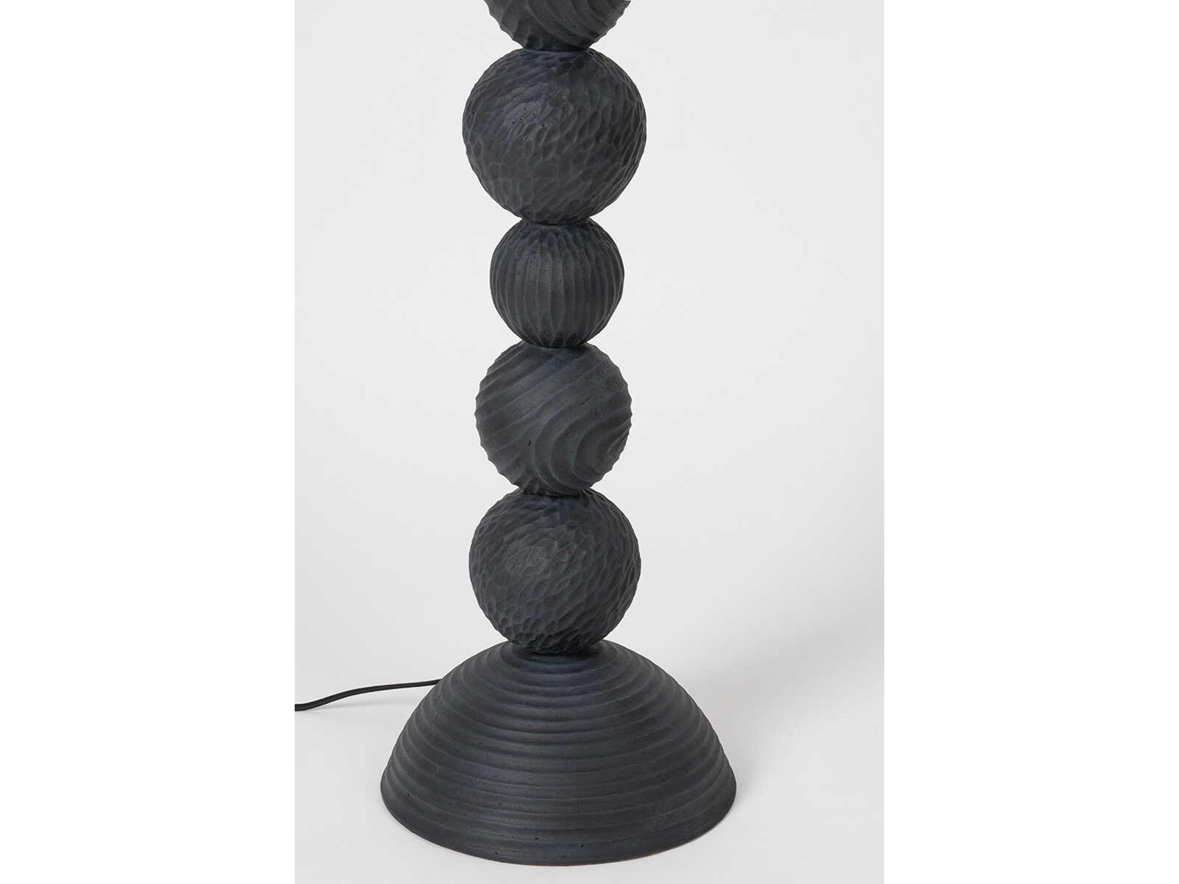 Troy Lighting Miela Forged Iron Ceramic Black Motif Off White Linen Floor Lamp