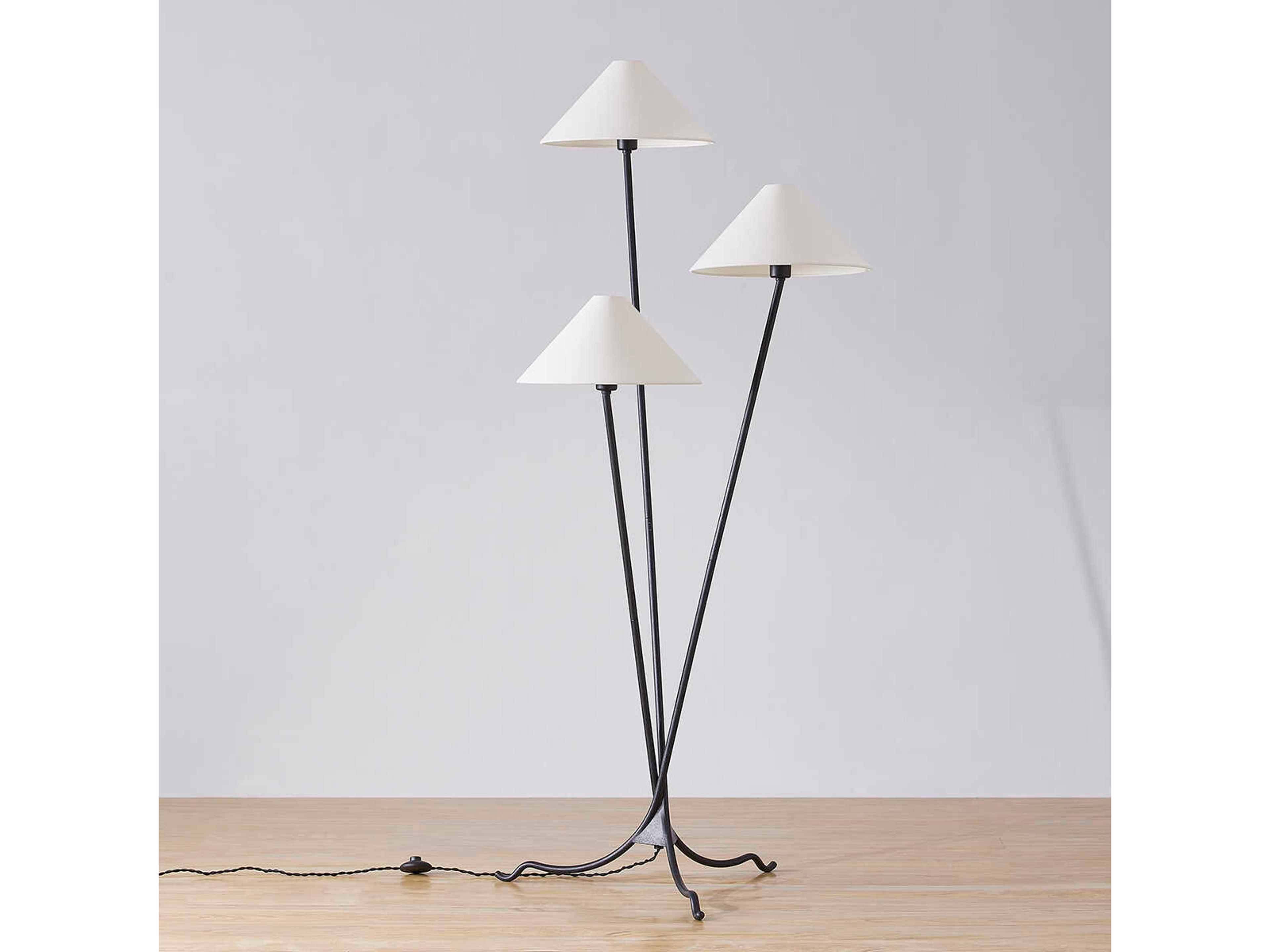 Troy Lighting Cedar Forged Iron Off White Linen Black Floor Lamp