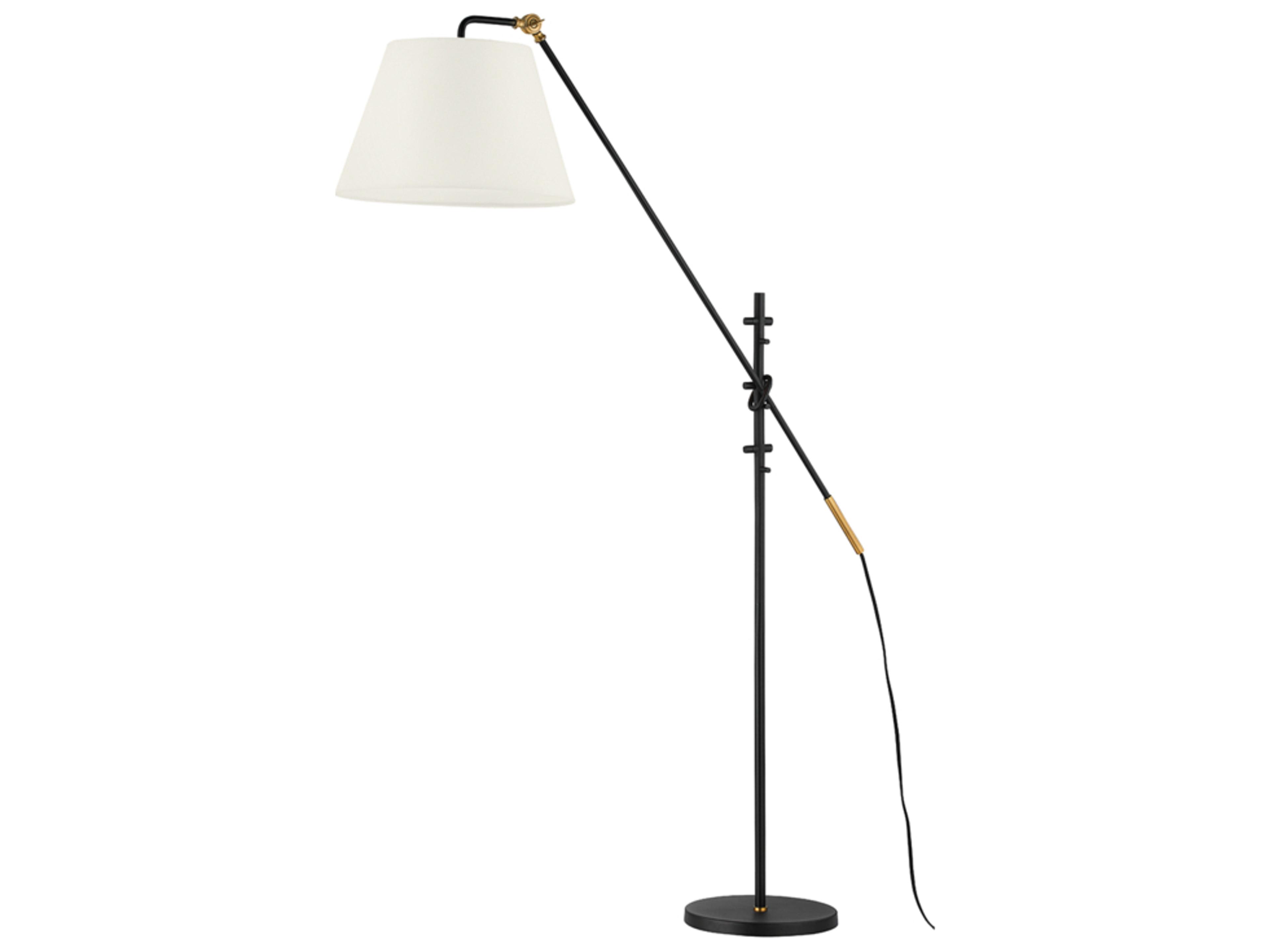 Navin Patina Brass White Linen Black Floor Lamp