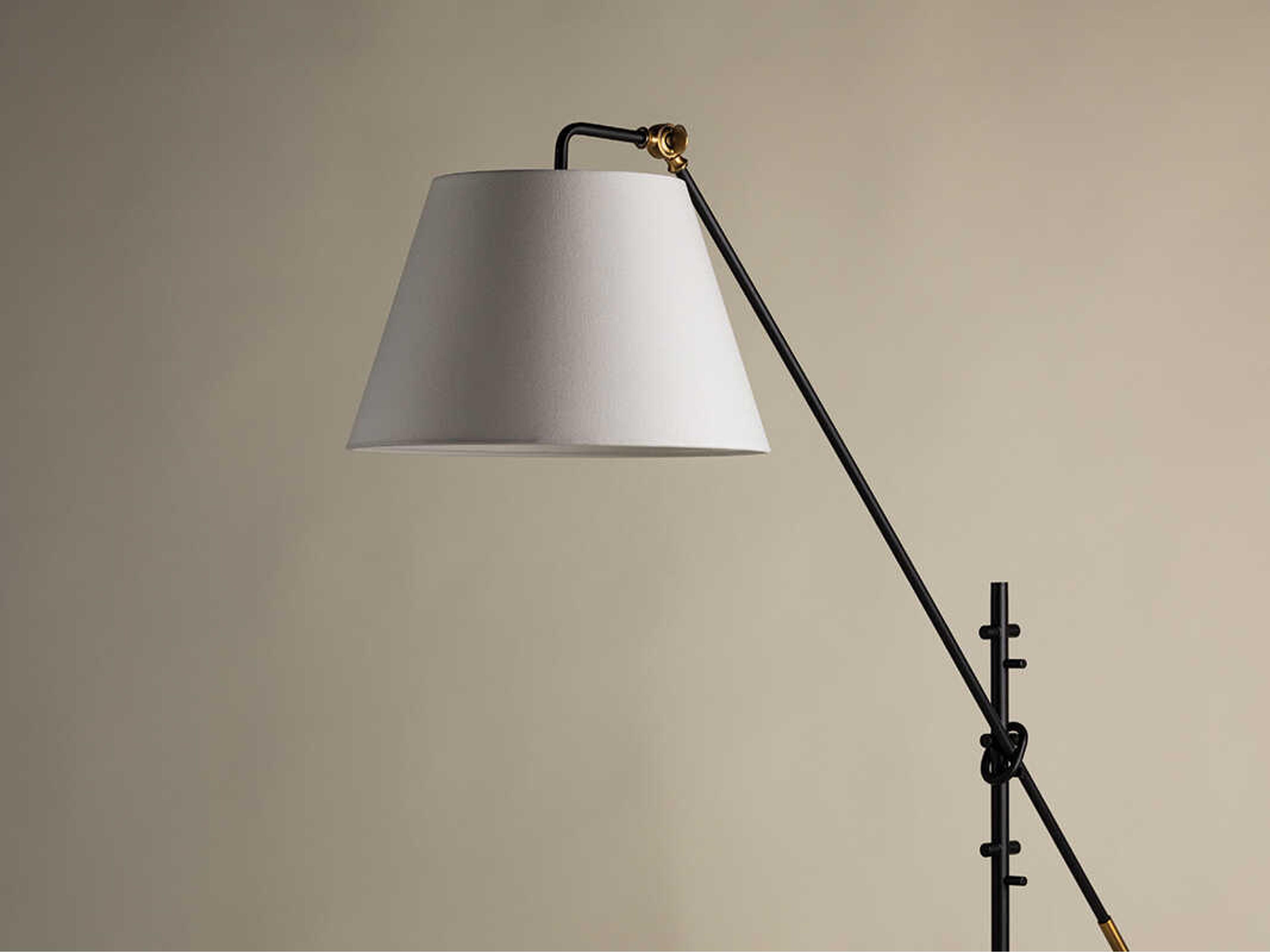 Troy Lighting Navin Patina Brass White Linen Black Floor Lamp