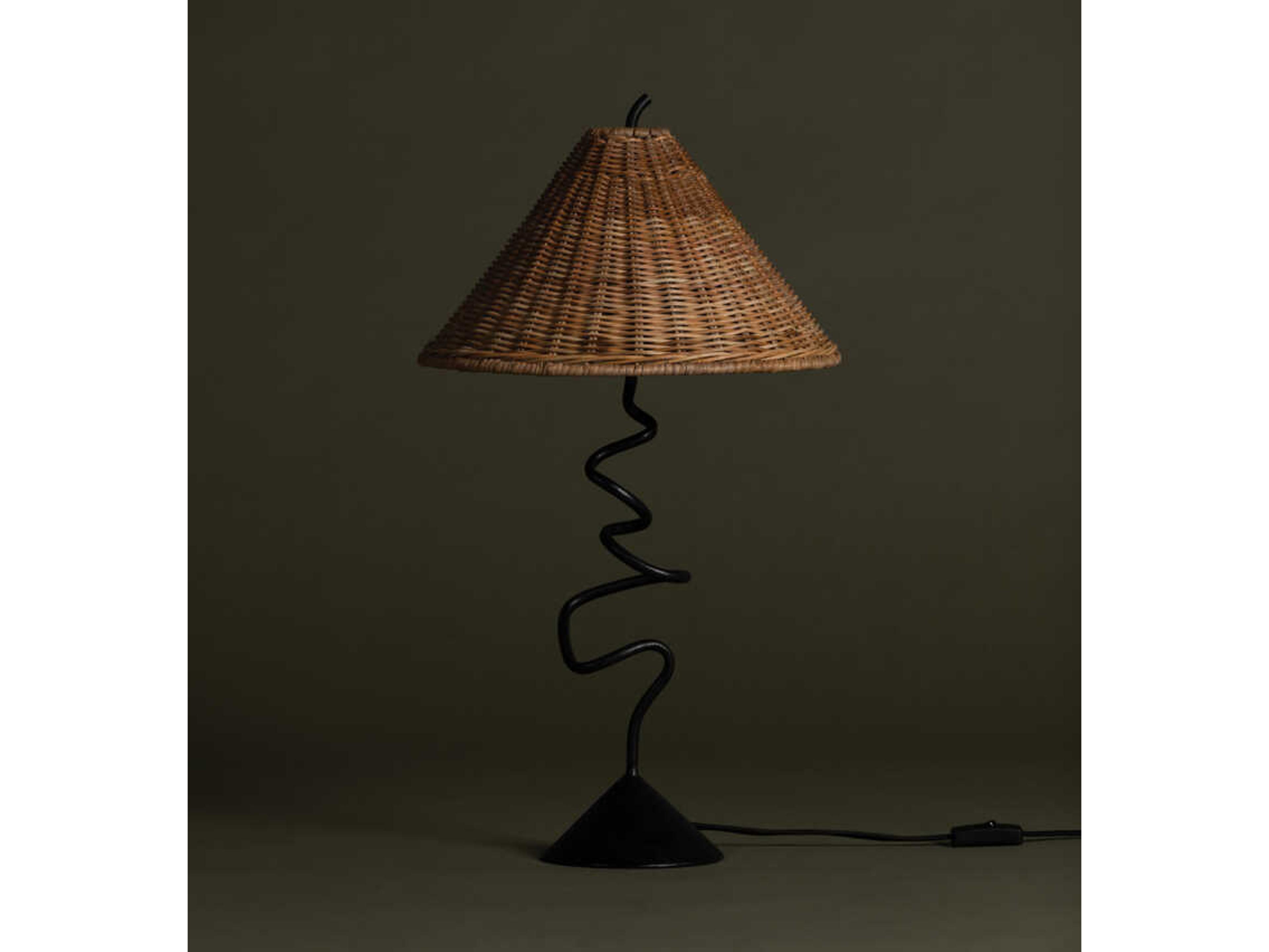 Troy Lighting Alaric Forged Iron Natural Rattan Black Buffet Lamp