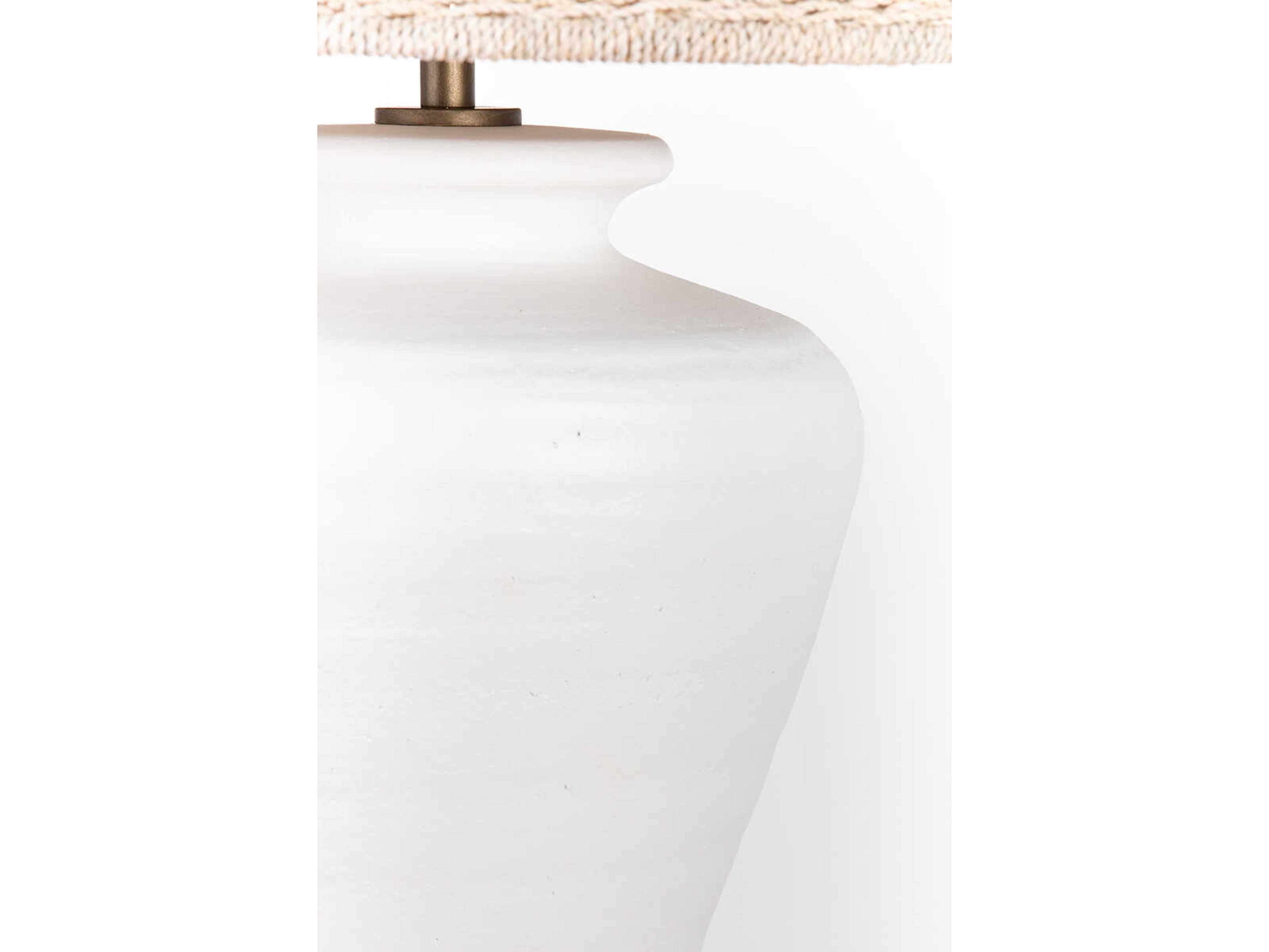 Troy Lighting Pezante Patina Brass Ceramic Loft White Bleached Abaca Buffet Lamp