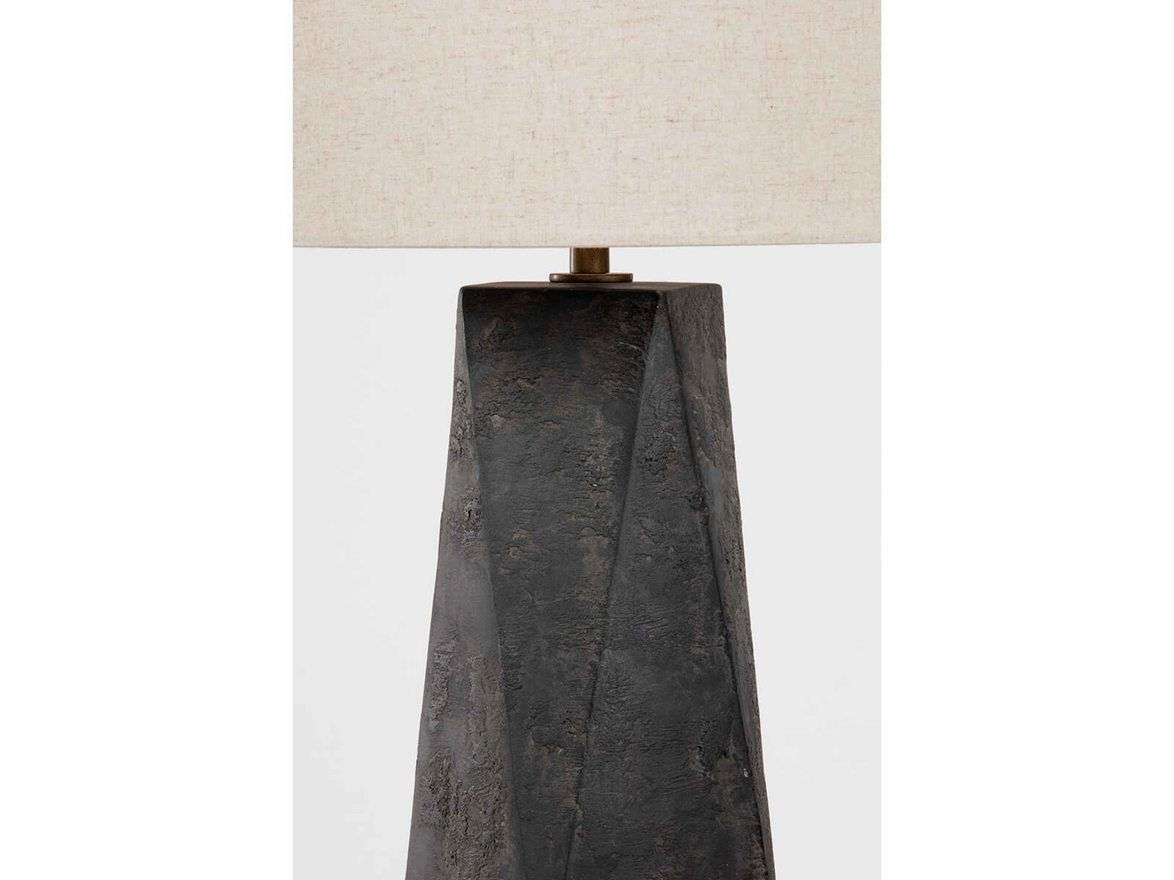 Troy Lighting Coronado Patina Brass Ceramic Ash Black Off White Linen Buffet Lamp