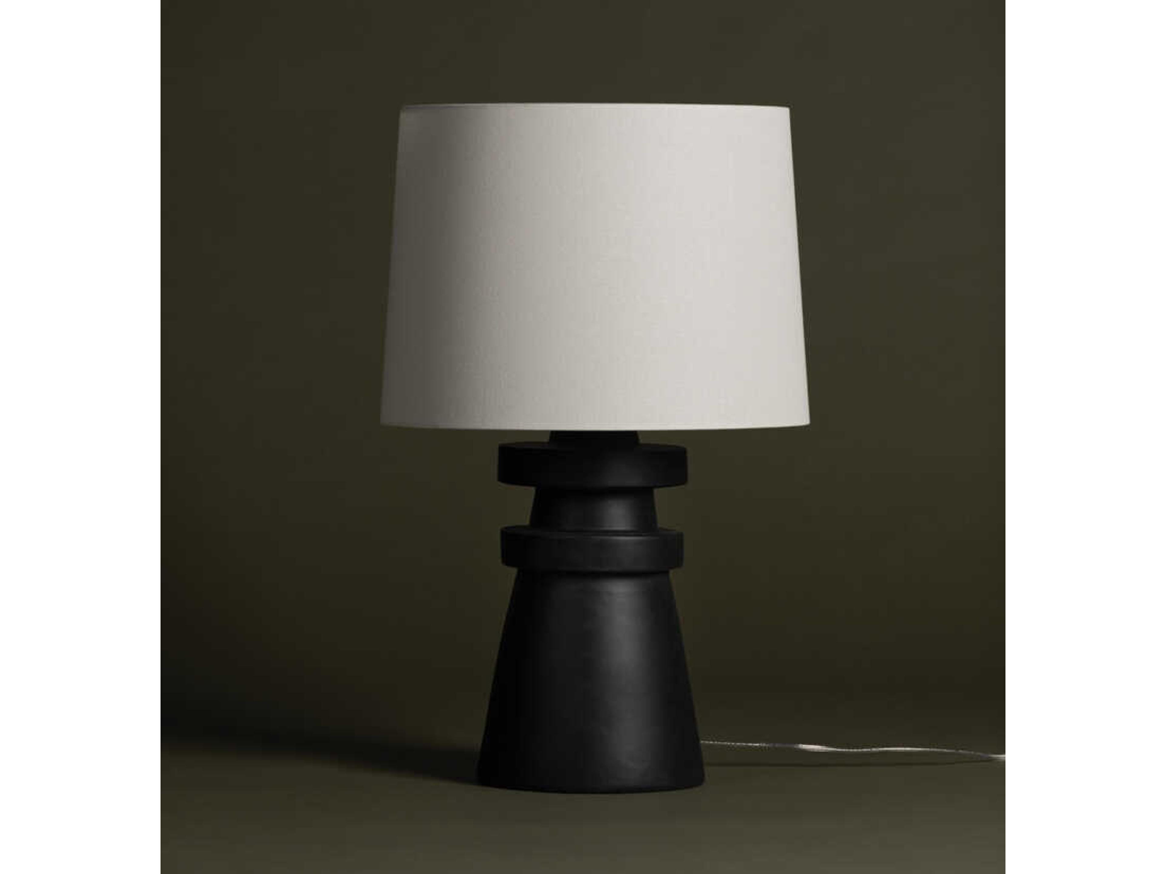 Troy Lighting Grover Patina Brass Off White Linen Buffet Lamp