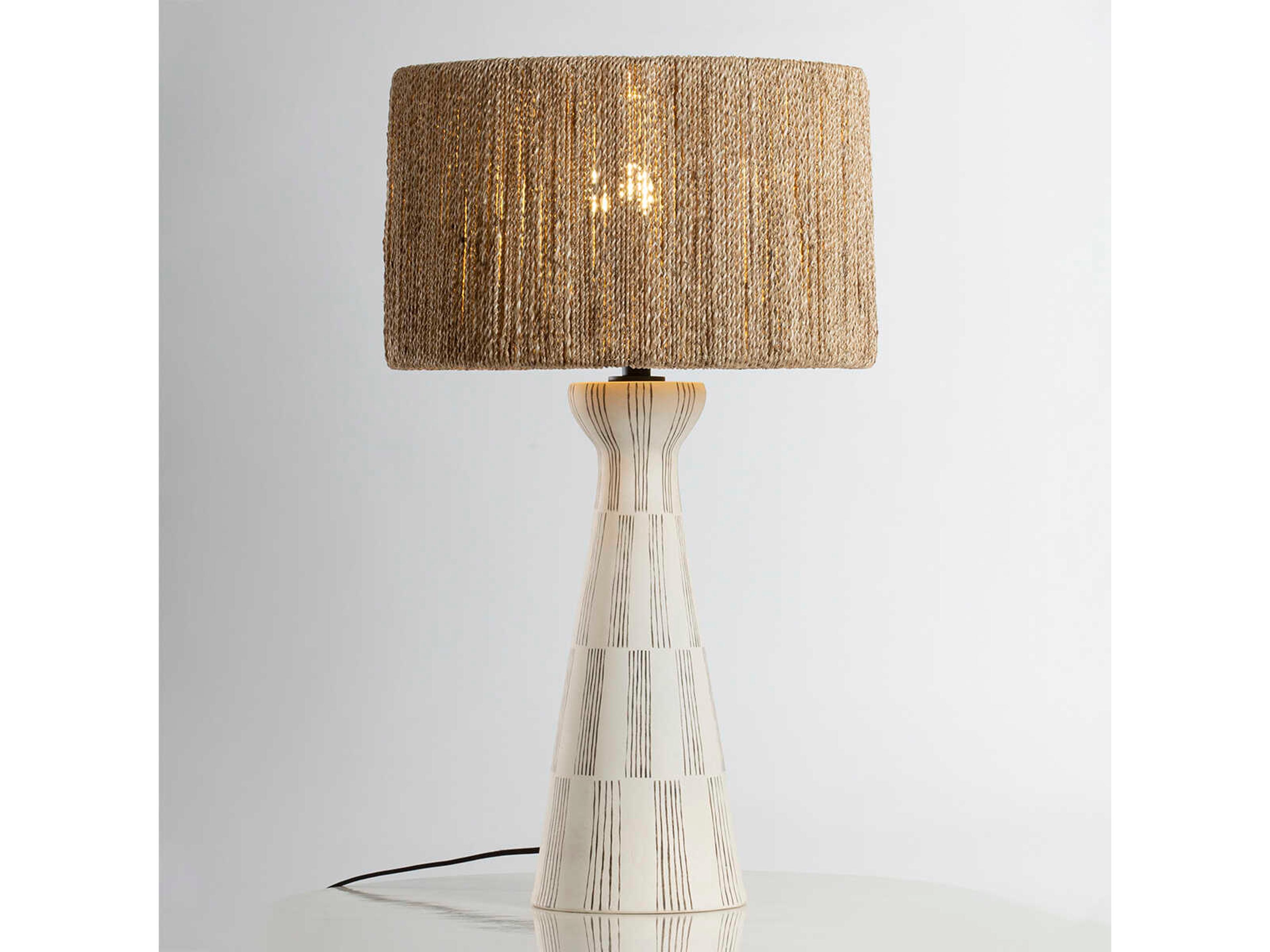 Troy Lighting Palma Patina Brass Ceramic Graphic White Natural String Silver Buffet Lamp