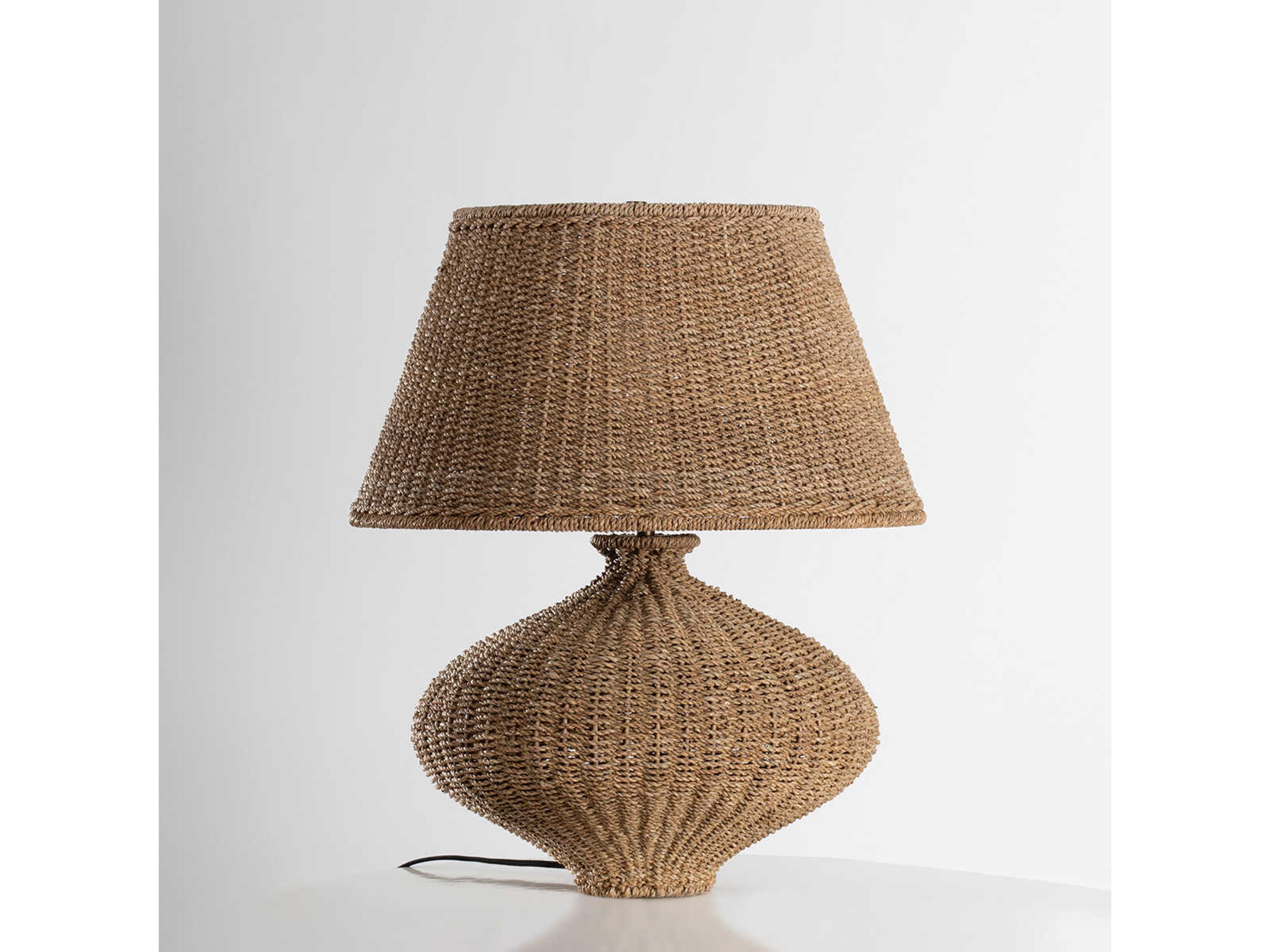 Troy Lighting Nette Patina Brass Natural Abaca Gray Buffet Lamp