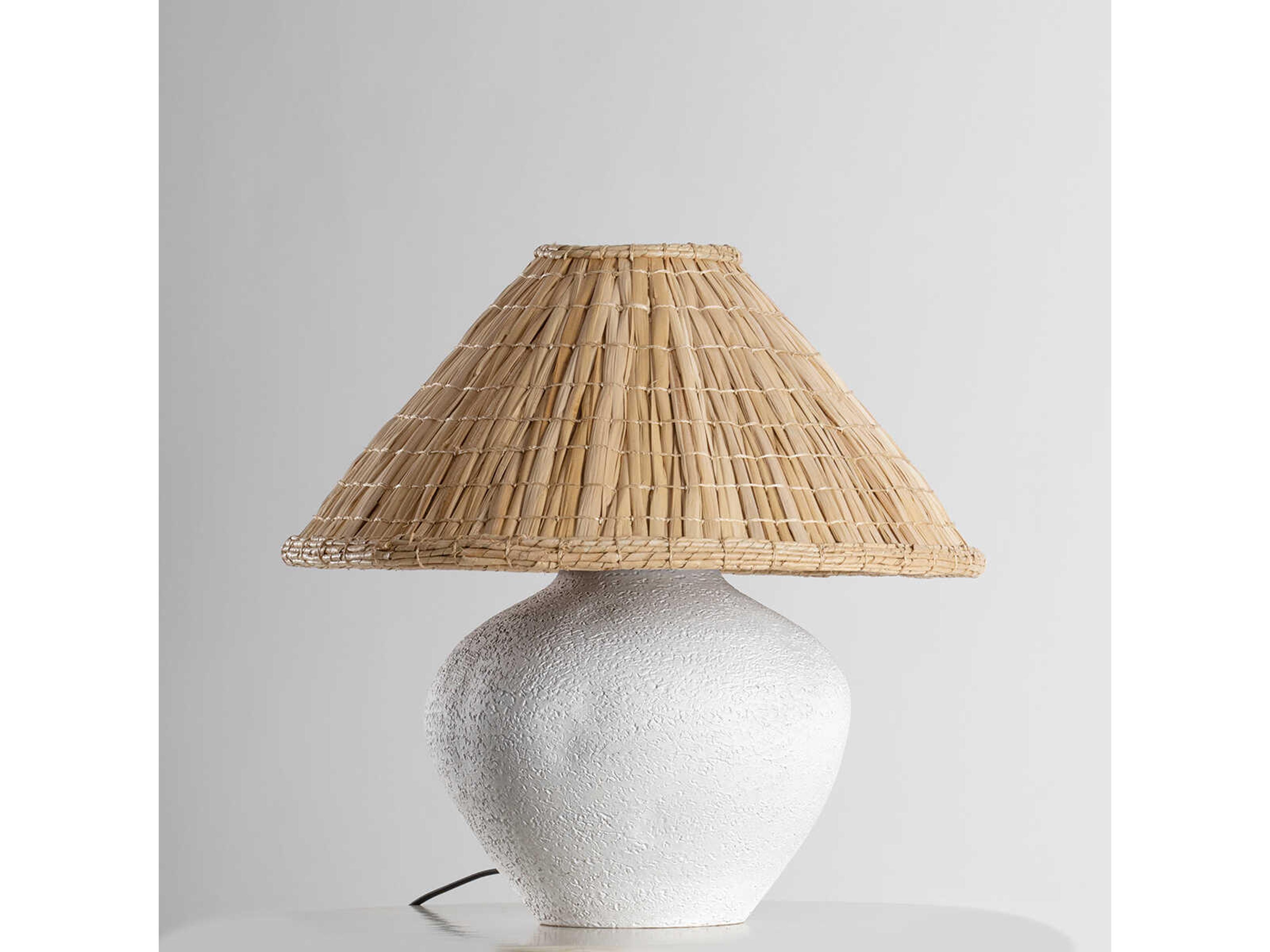 Troy Lighting Solon Patina Brass Natural Sea Grass White Table Lamp