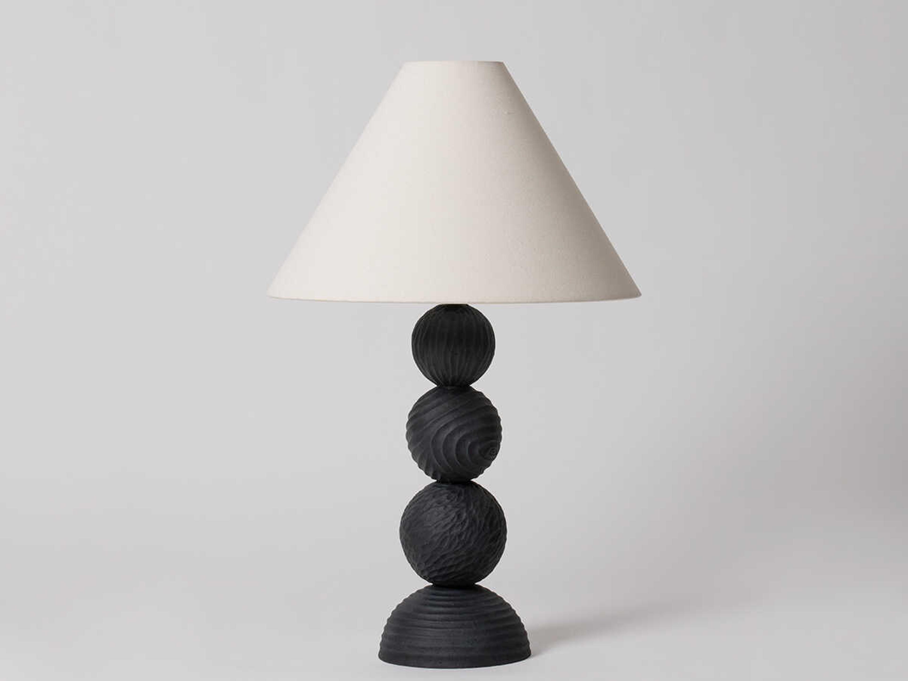 Troy Lighting Miela Forged Iron Ceramic Black Motif Off White Linen Buffet Lamp