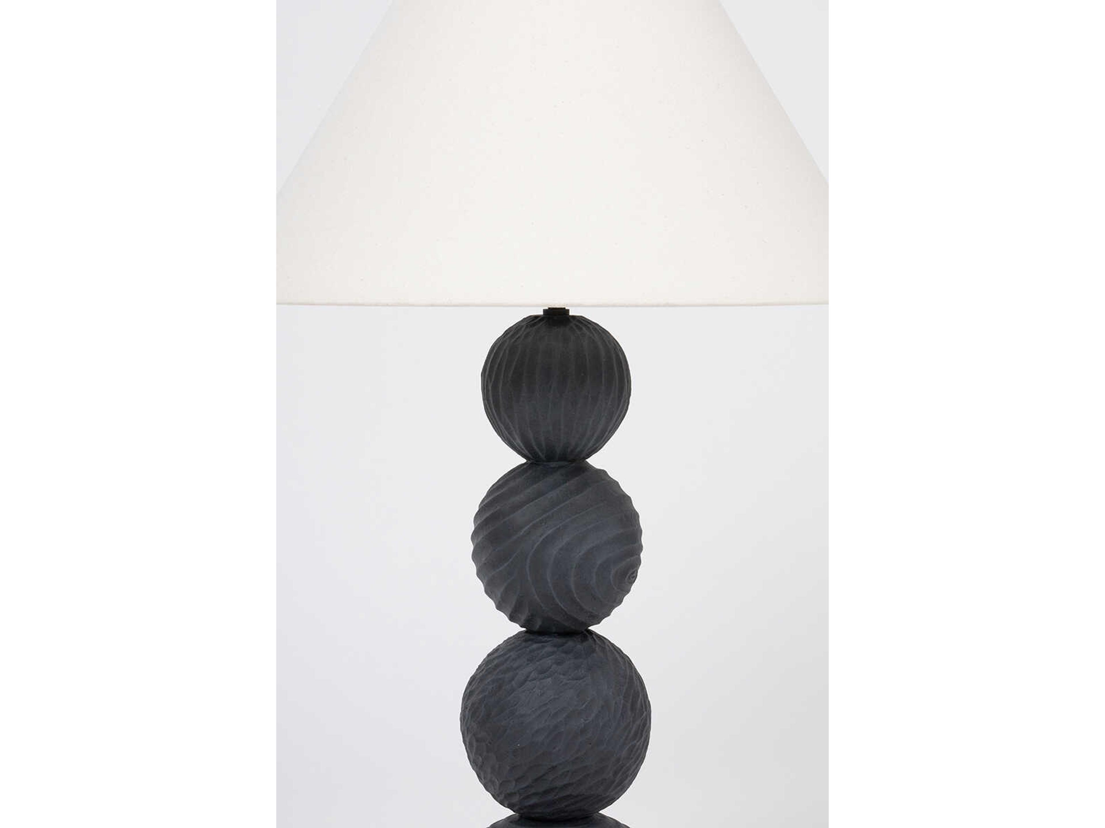 Troy Lighting Miela Forged Iron Ceramic Black Motif Off White Linen Buffet Lamp