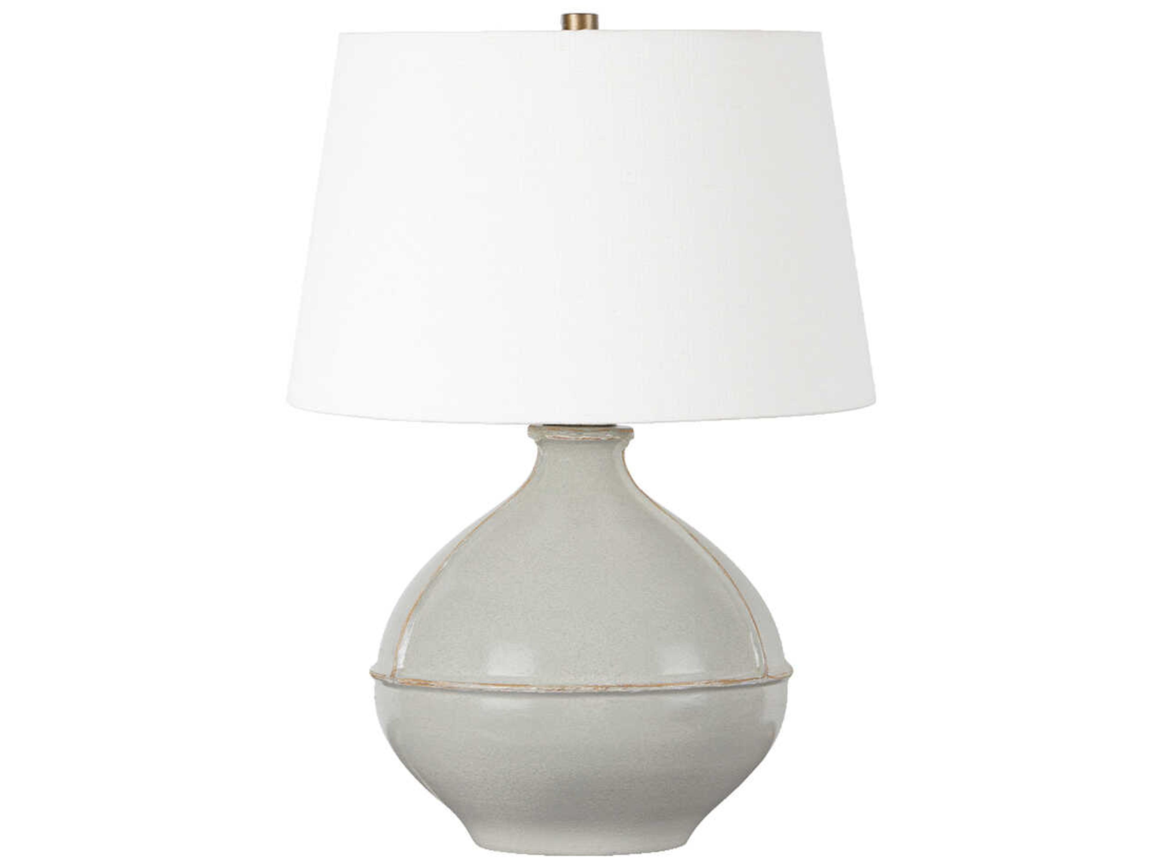 Troy Lighting Salvage Patina Brass Off White Linen Gray Table Lamp