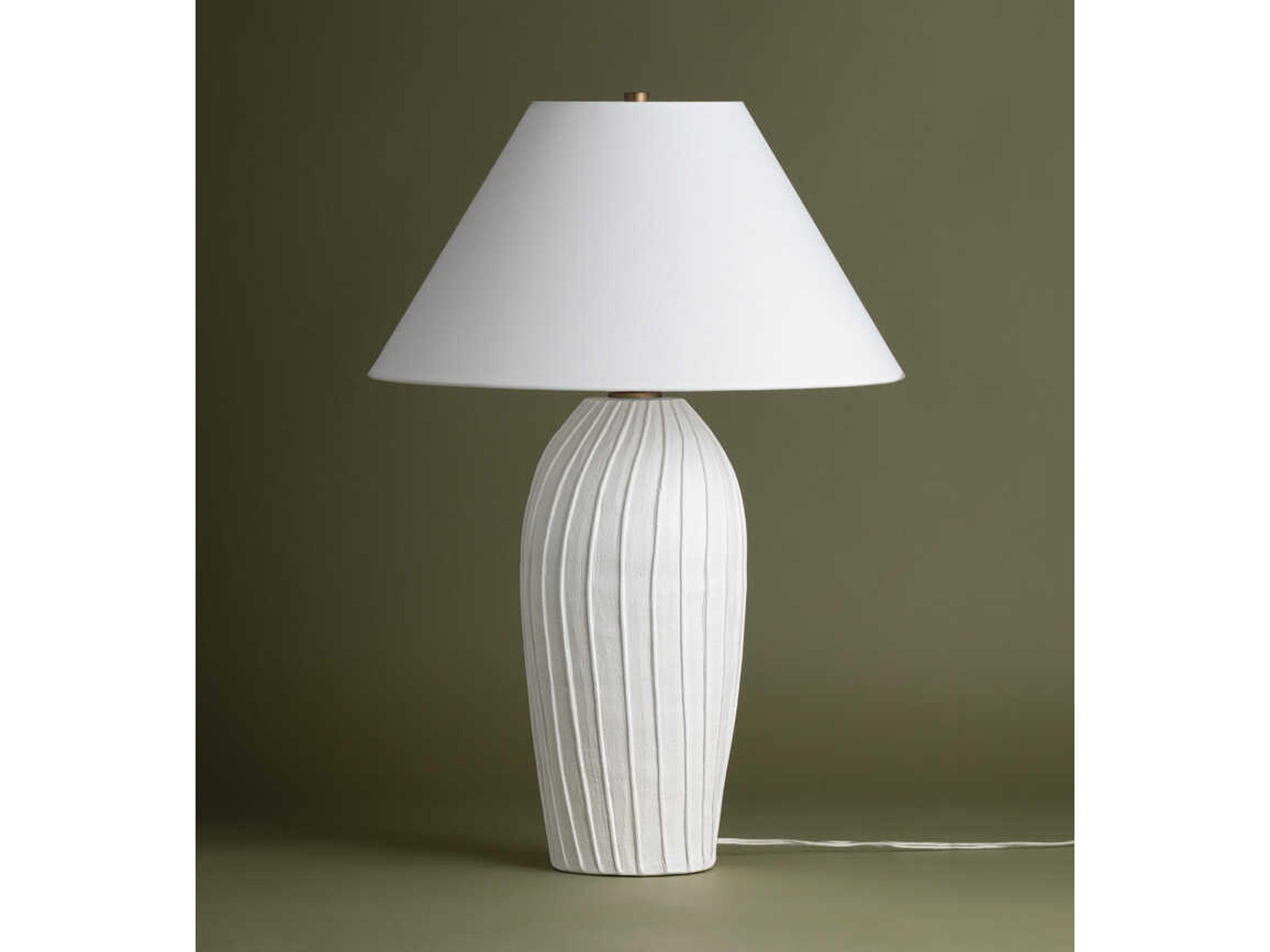 Troy Lighting Deacon Ceramic Loft White Natural Linen Fabric Buffet Lamp