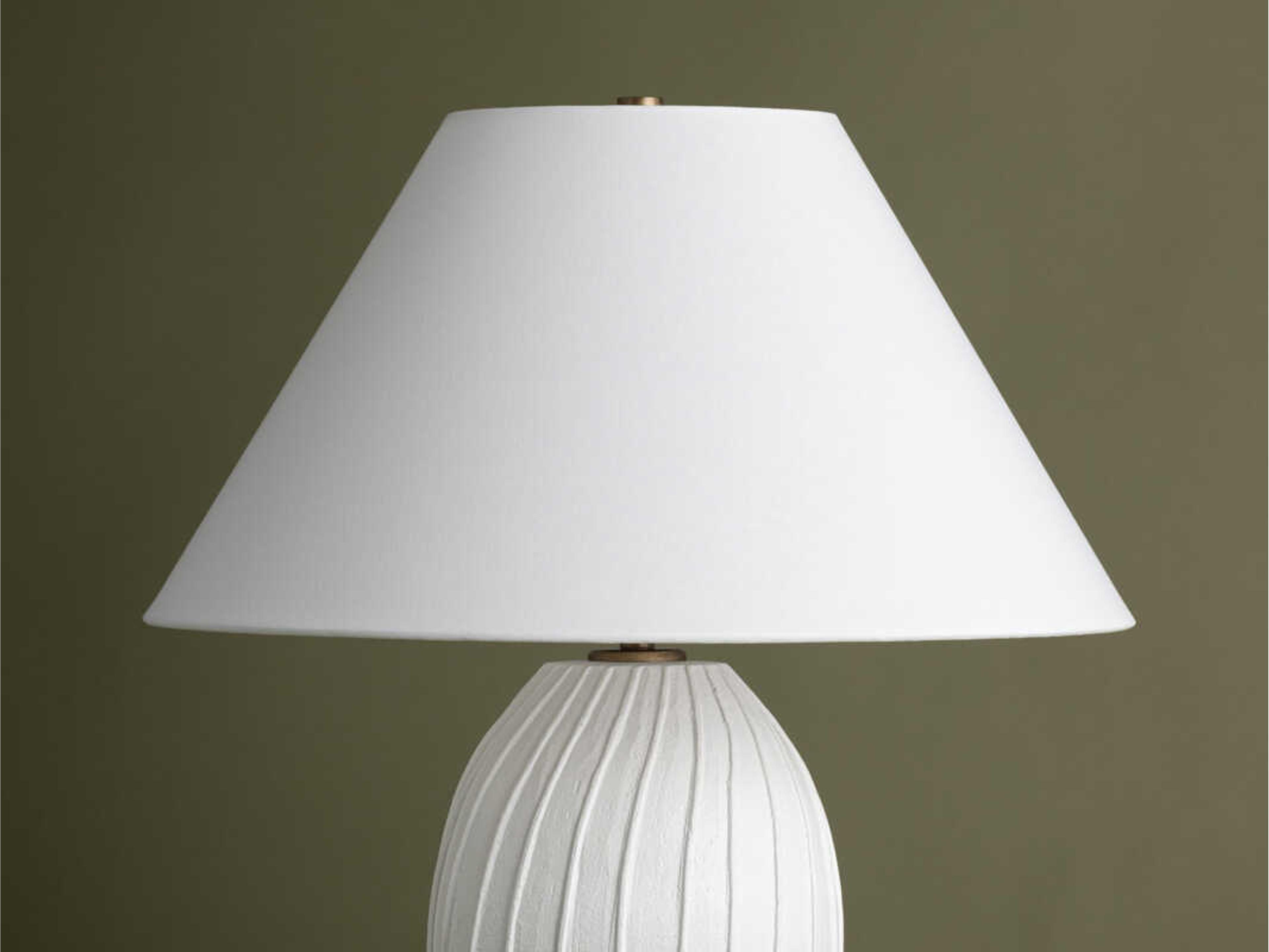 Troy Lighting Deacon Ceramic Loft White Natural Linen Fabric Buffet Lamp