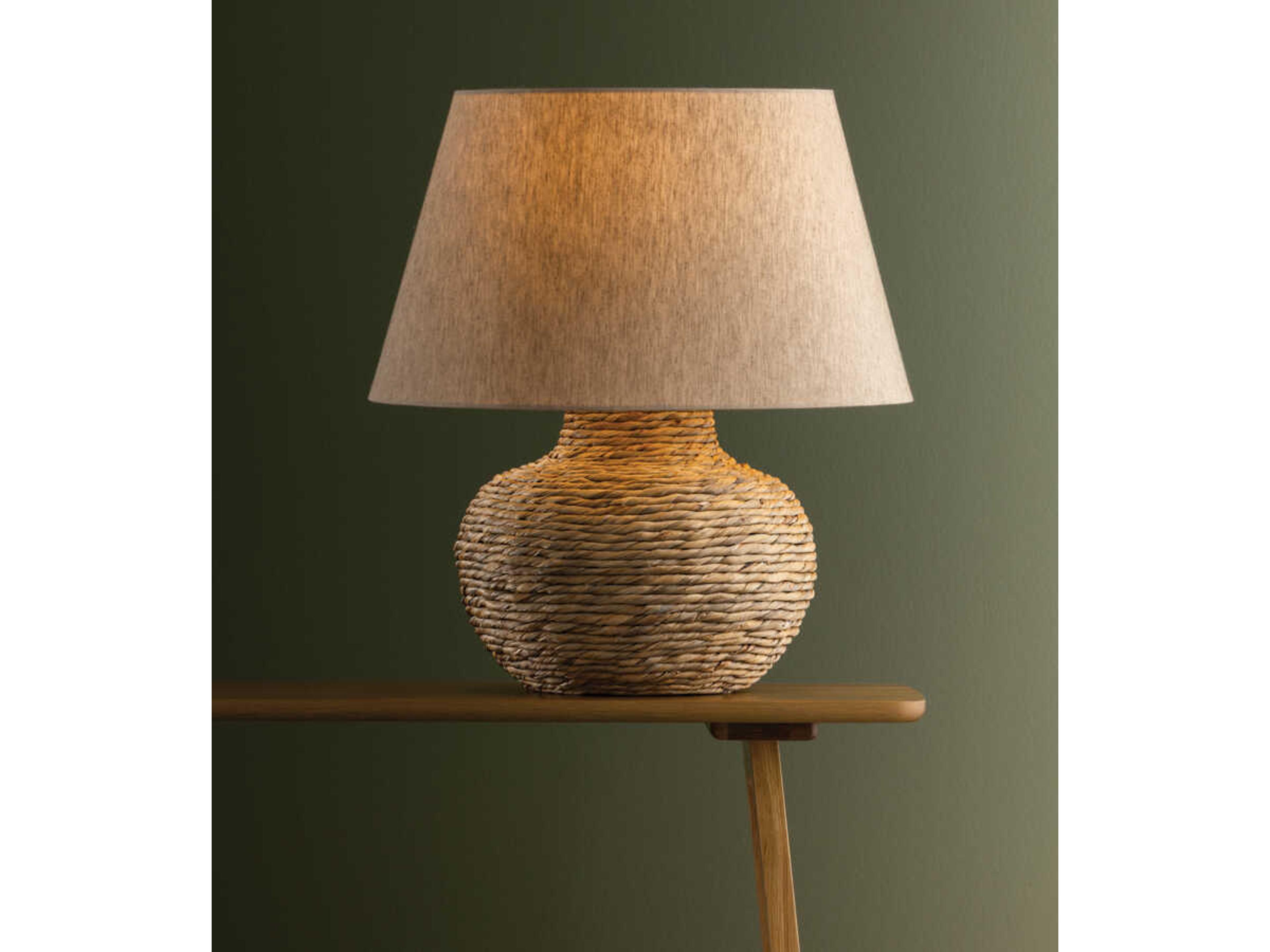 Troy Lighting Malik Patina Brass Natural Linen Fabric Brown Table Lamp