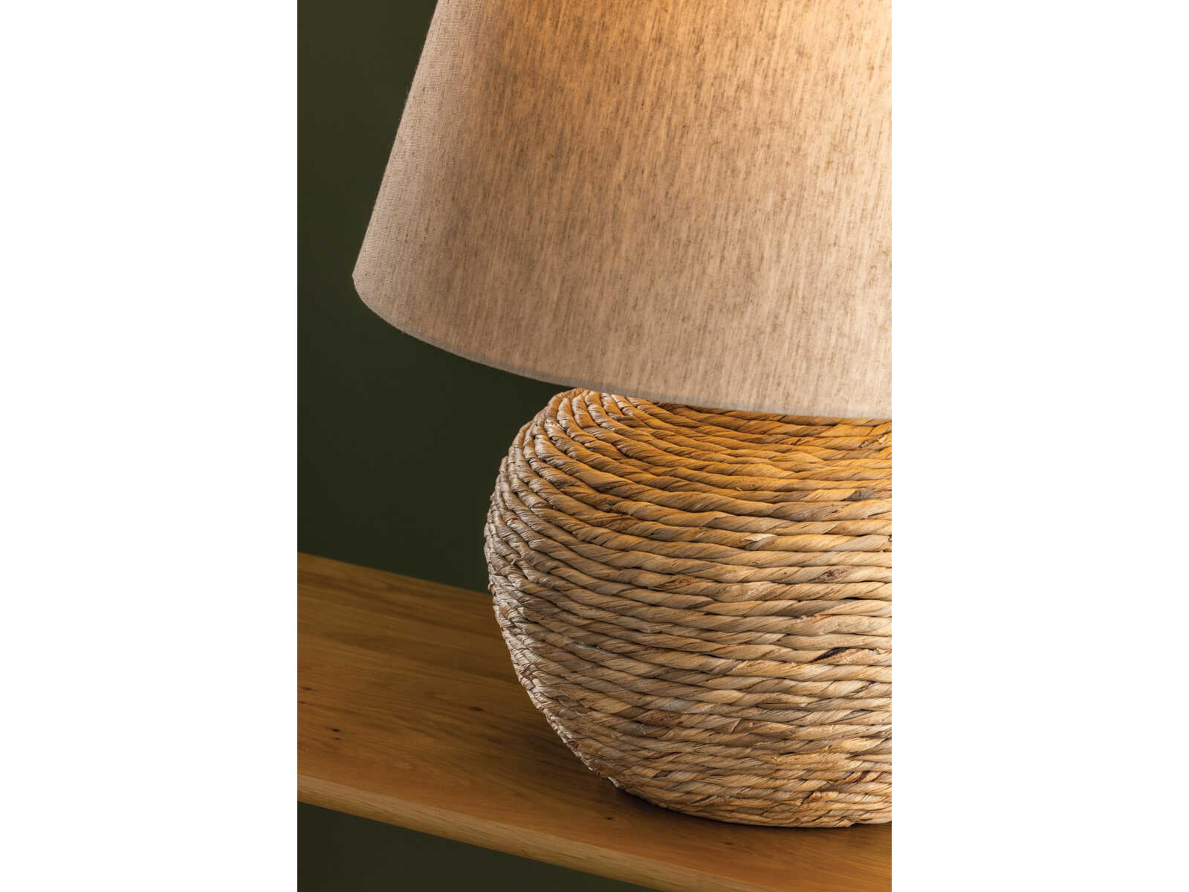 Troy Lighting Malik Patina Brass Natural Linen Fabric Brown Table Lamp