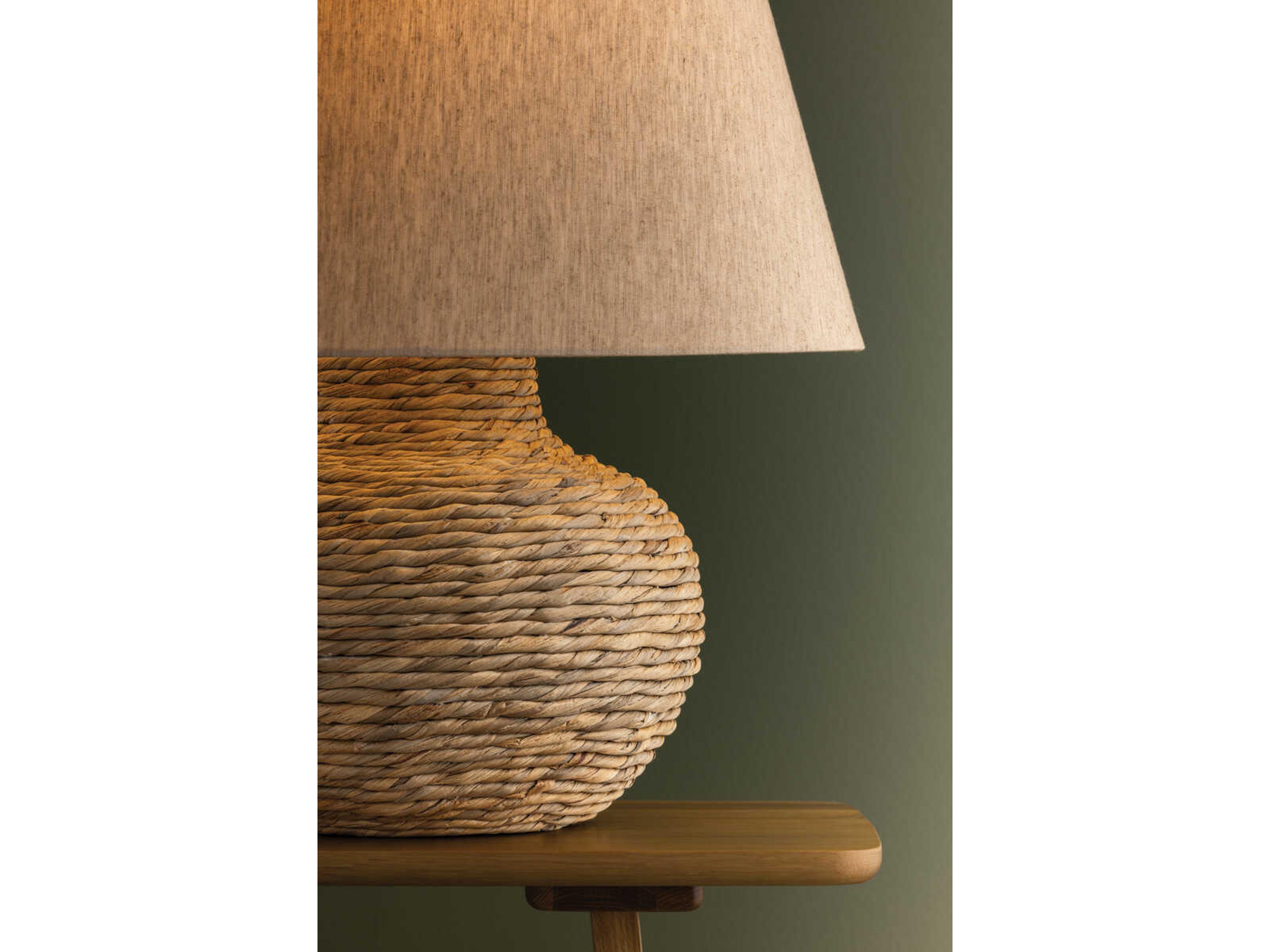 Troy Lighting Malik Patina Brass Natural Linen Fabric Brown Table Lamp