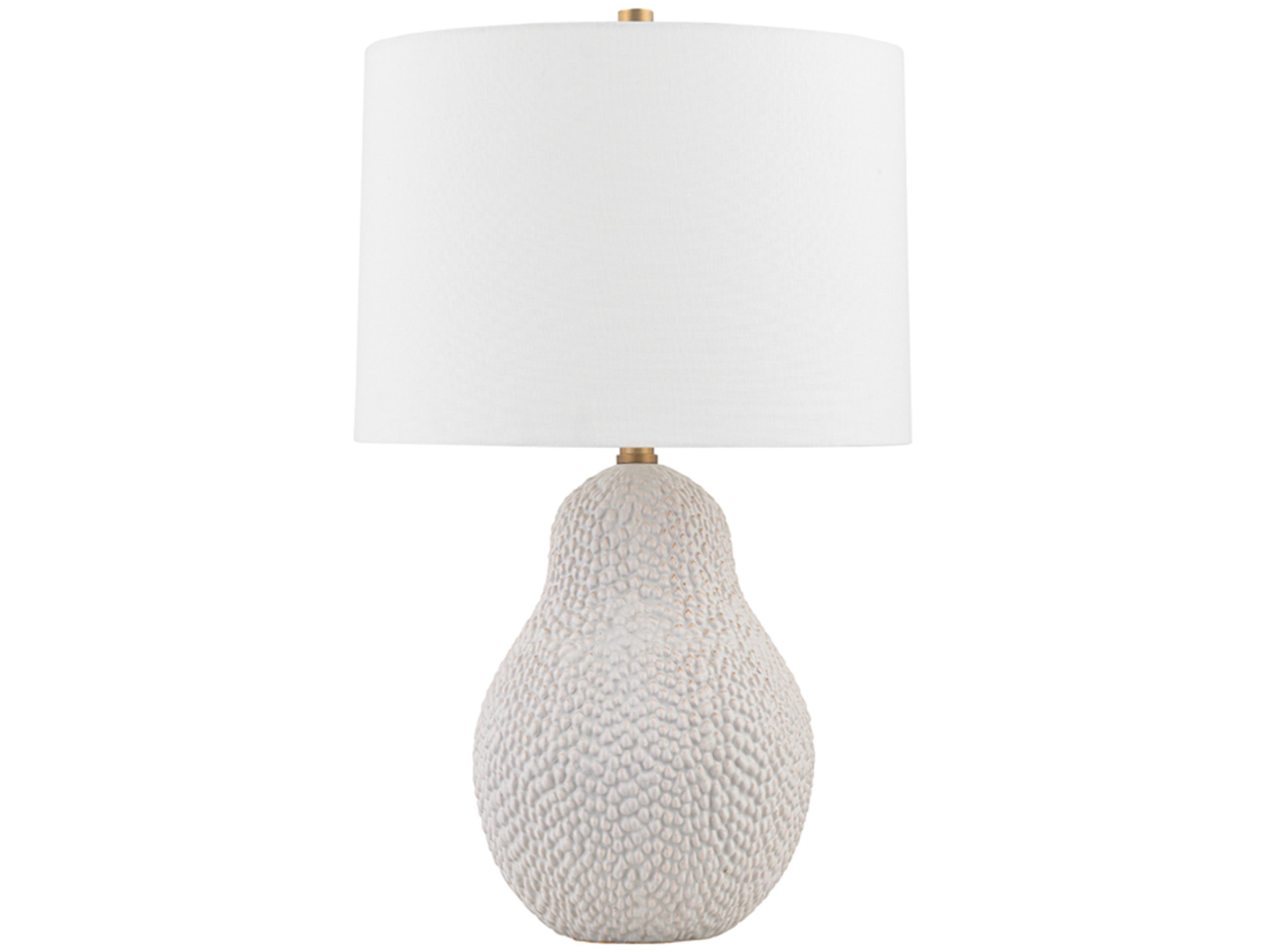 Crater Patina Brass White Linen Buffet Lamp