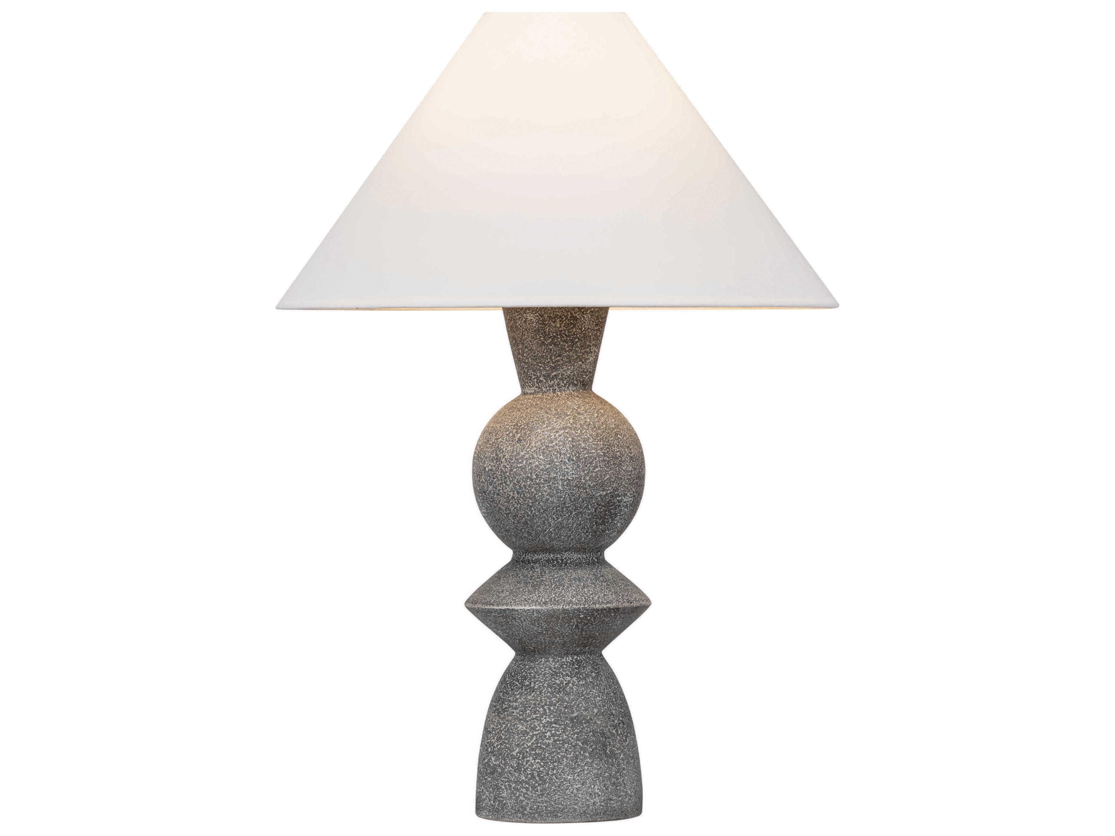 Cyrah Patina Brass Ceramic Lunar Grey White Linen Fabric Buffet Lamp