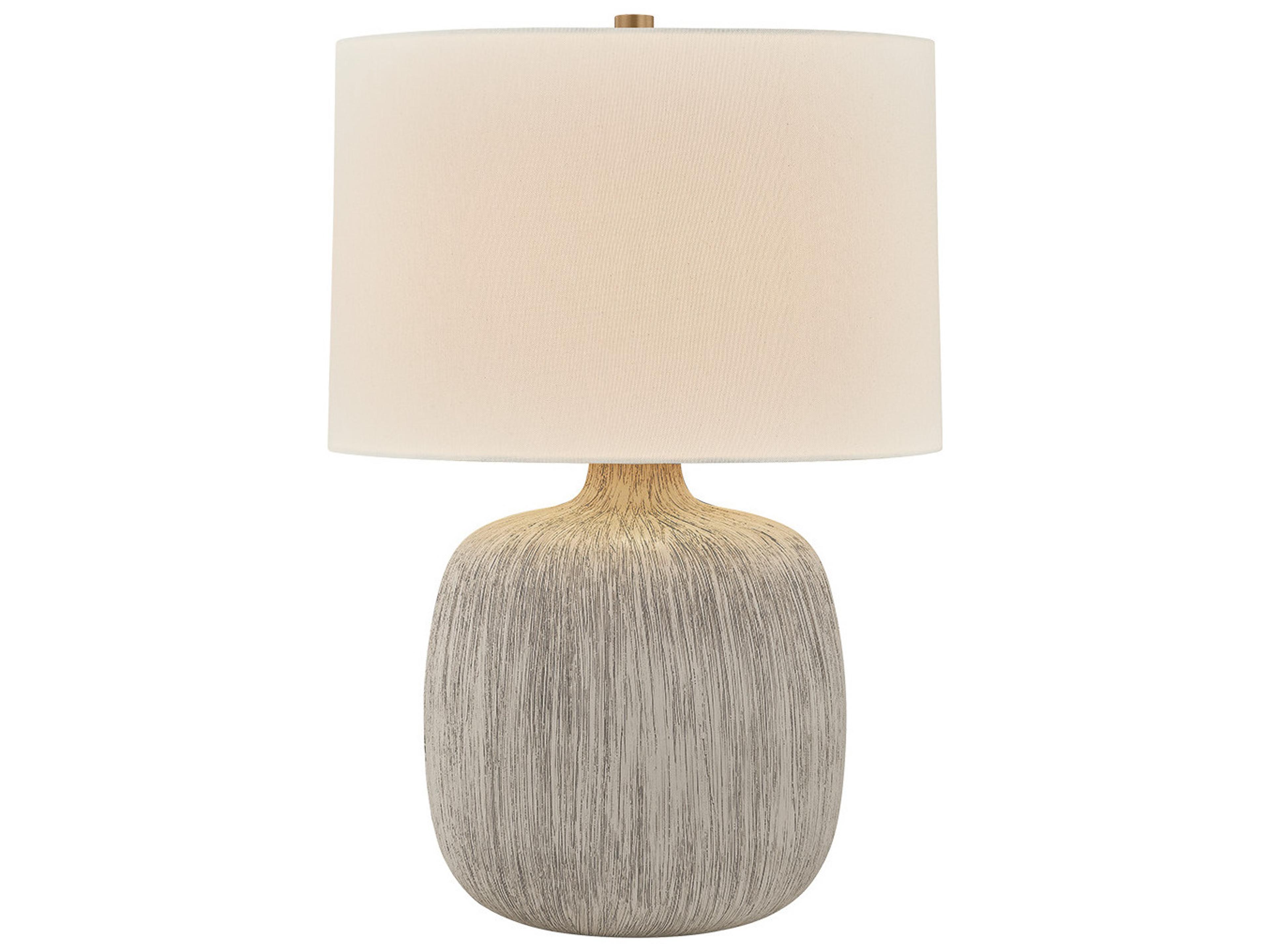 Keagan Patina Brass Ceramic Stria Wheat Gray Table Lamp