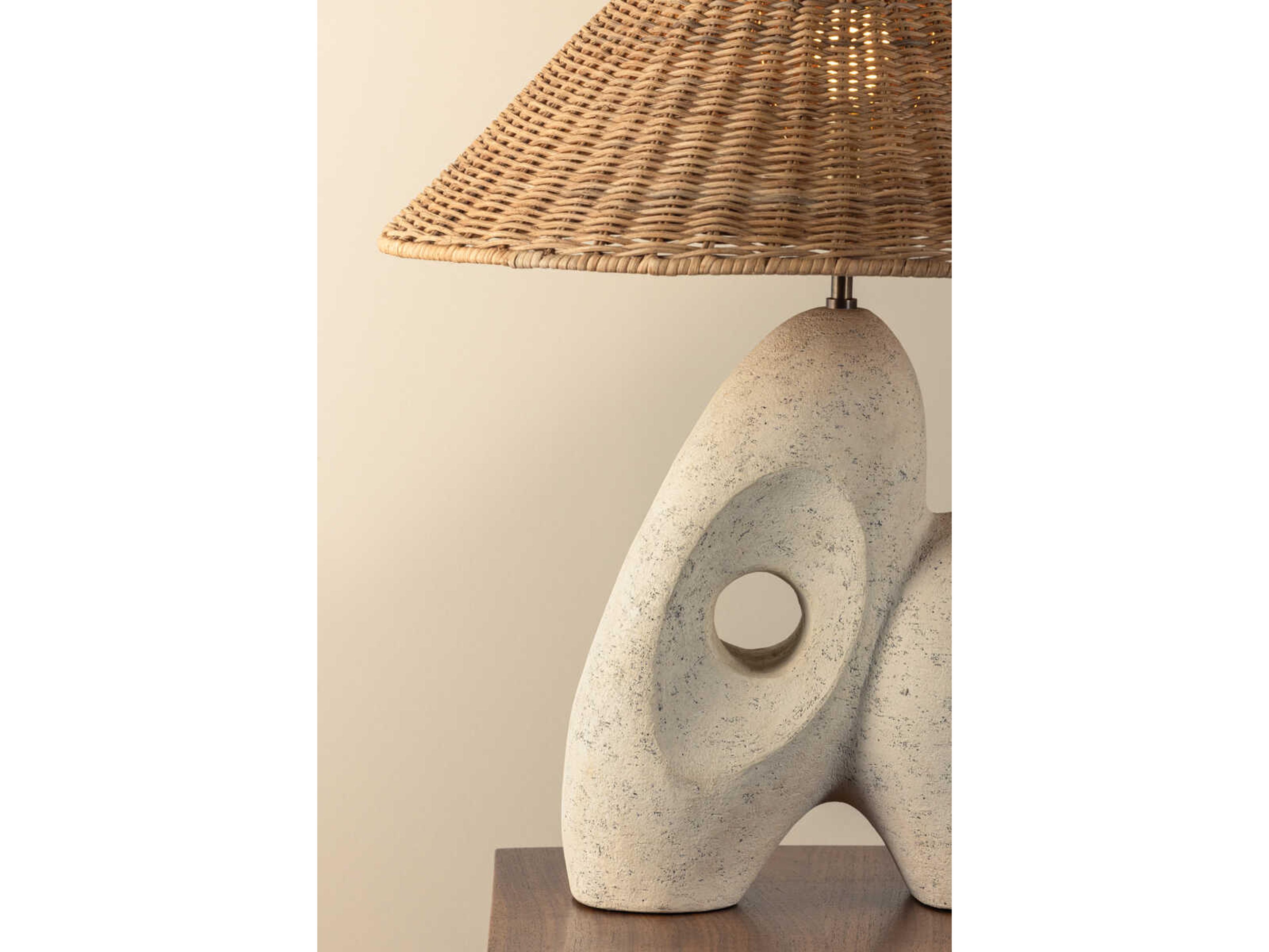 Troy Lighting Chandler Mclellan Nairn Patina Brass Ceramic Rustic Bone Natural Woven Light Wicker Buffet Lamp