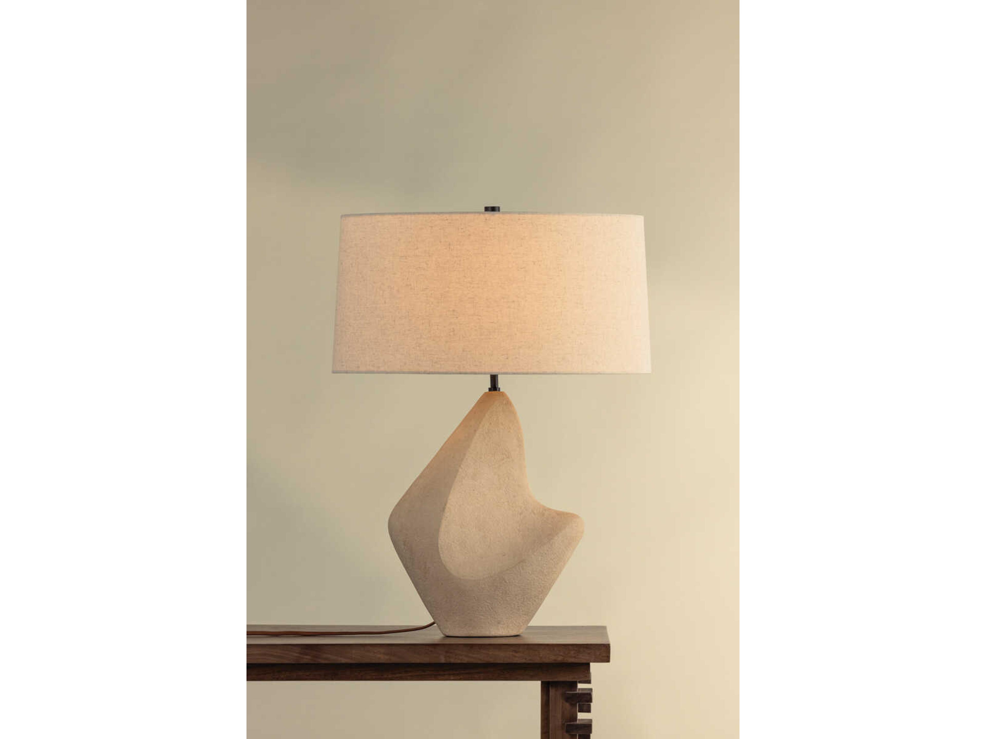 Troy Lighting Chandler Mclellan Huntly Bronze Ceramic Ivory Breakstone Natural Linen Fabric Buffet Lamp
