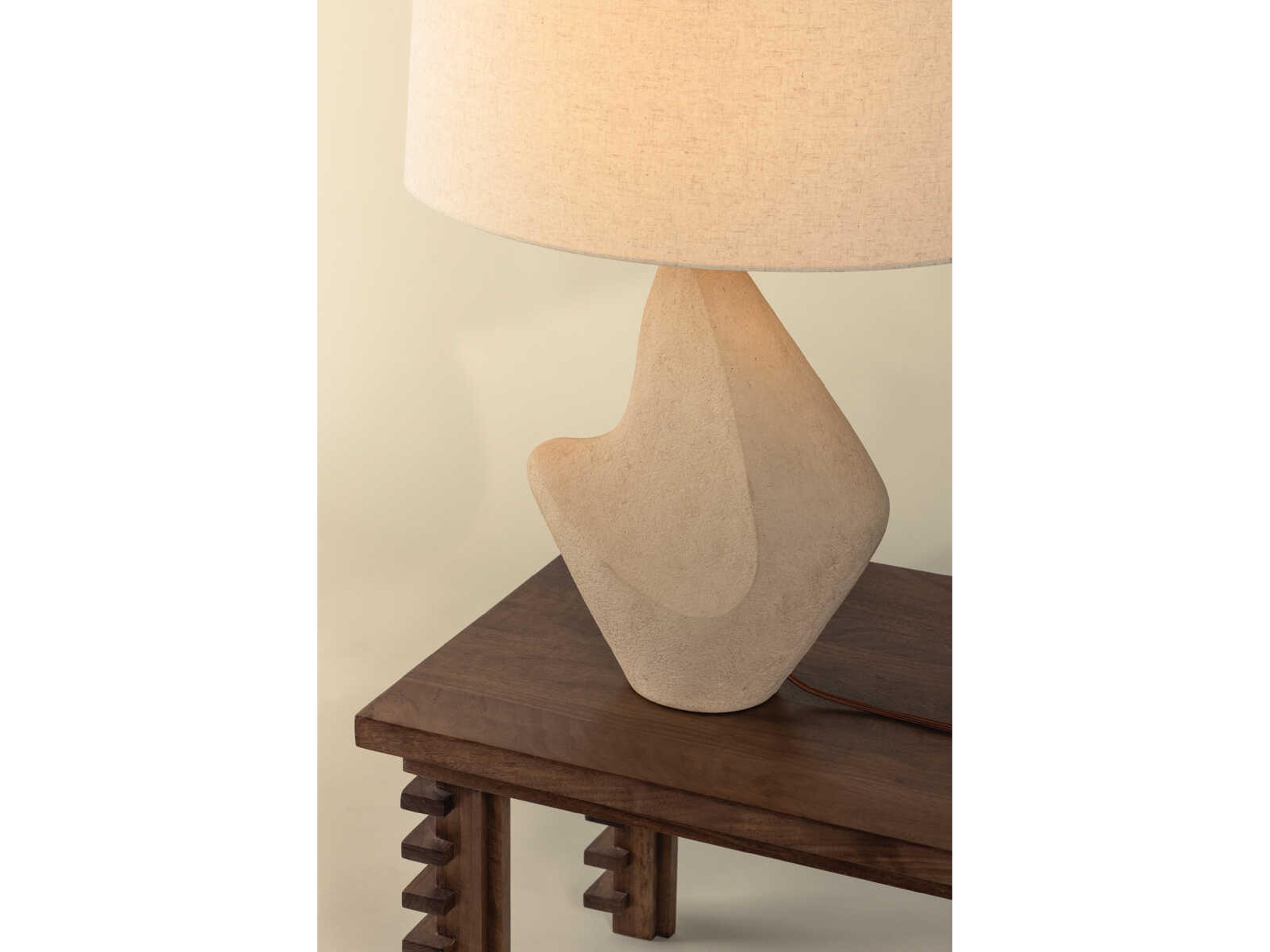 Troy Lighting Chandler Mclellan Huntly Bronze Ceramic Ivory Breakstone Natural Linen Fabric Buffet Lamp