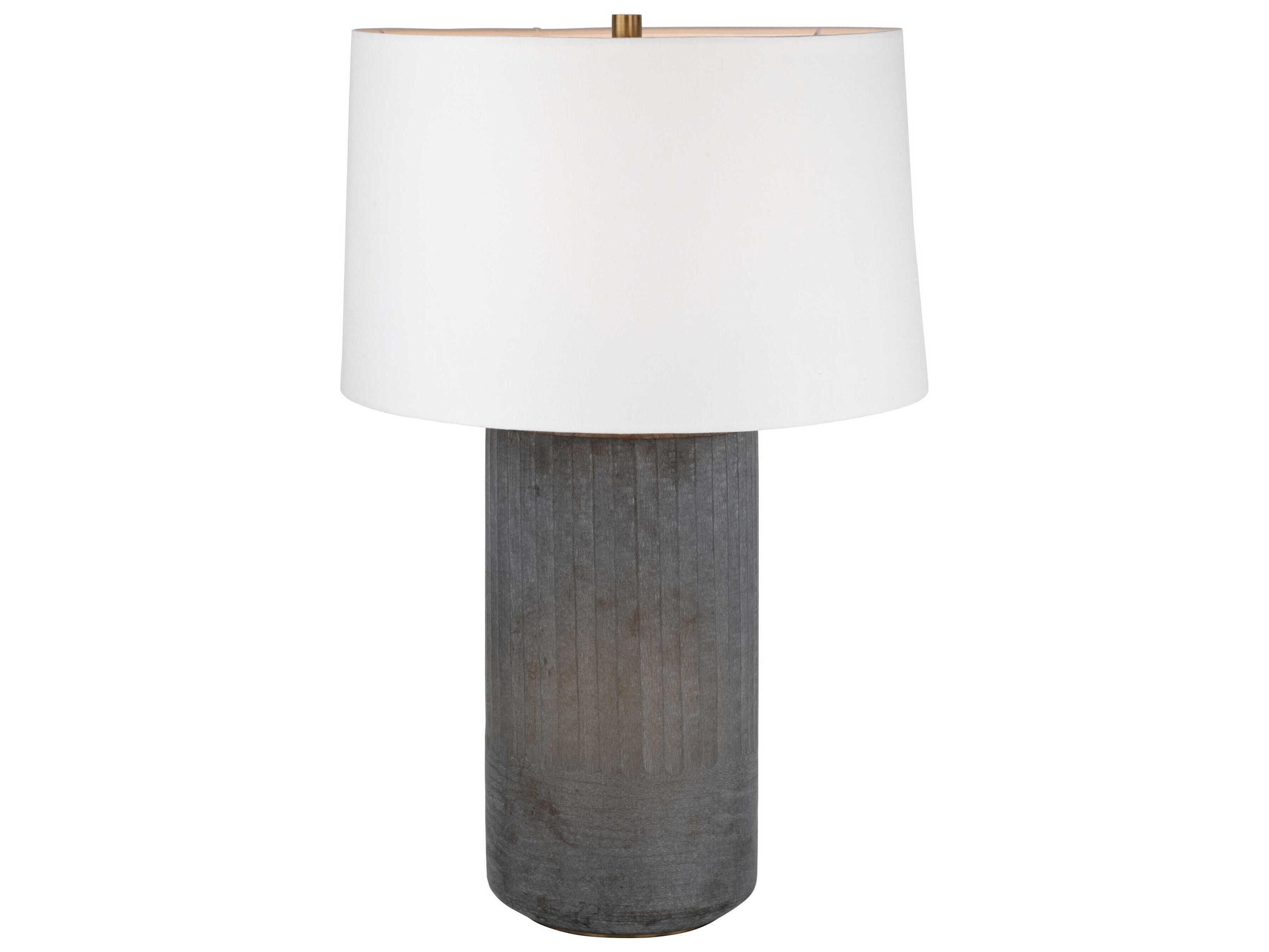 Greyson Patina Brass Off White Linen Fabric Buffet Lamp