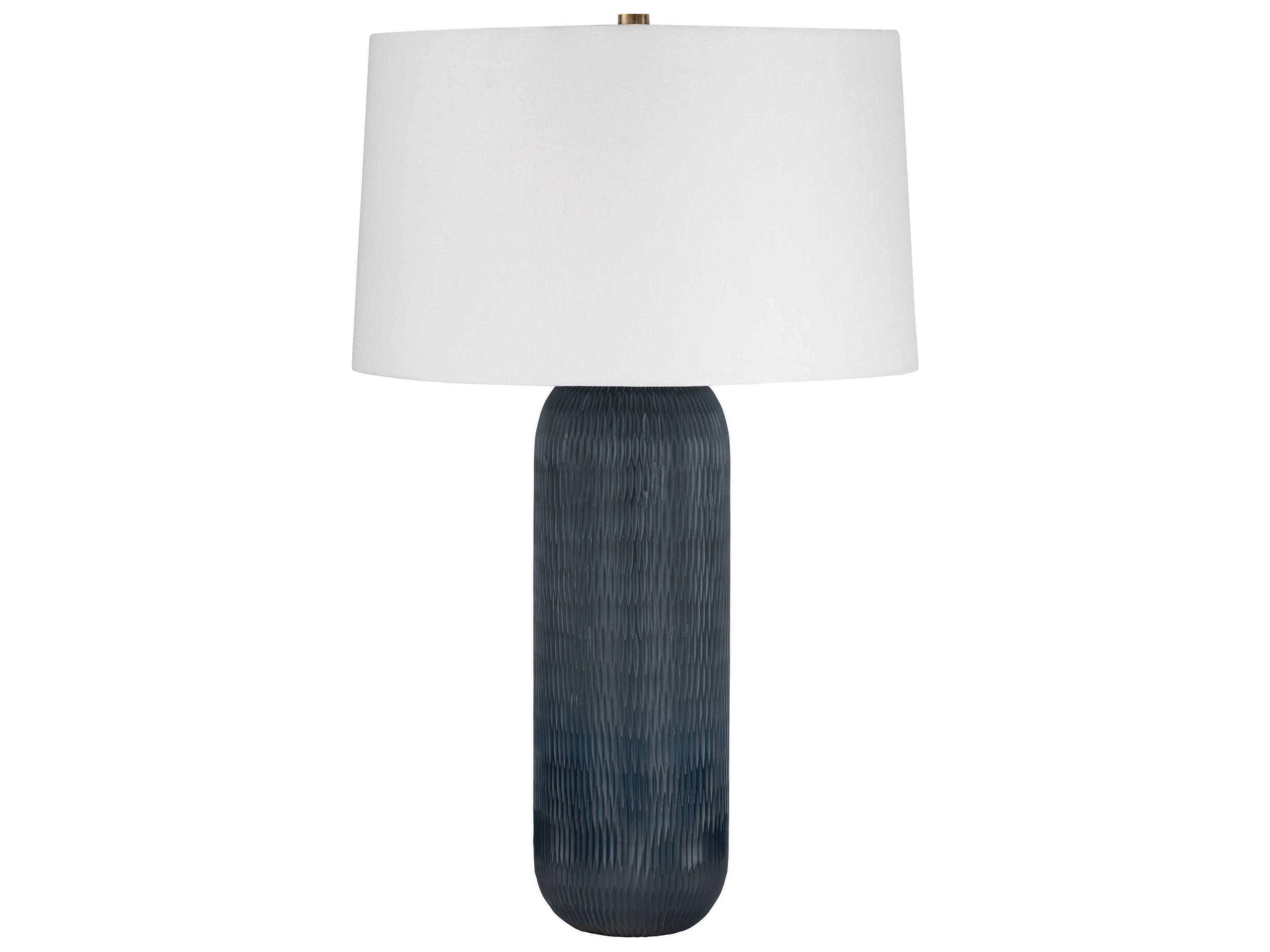 Troy Lighting Hopkins Patina Brass Off White Linen Fabric Gray Buffet Lamp