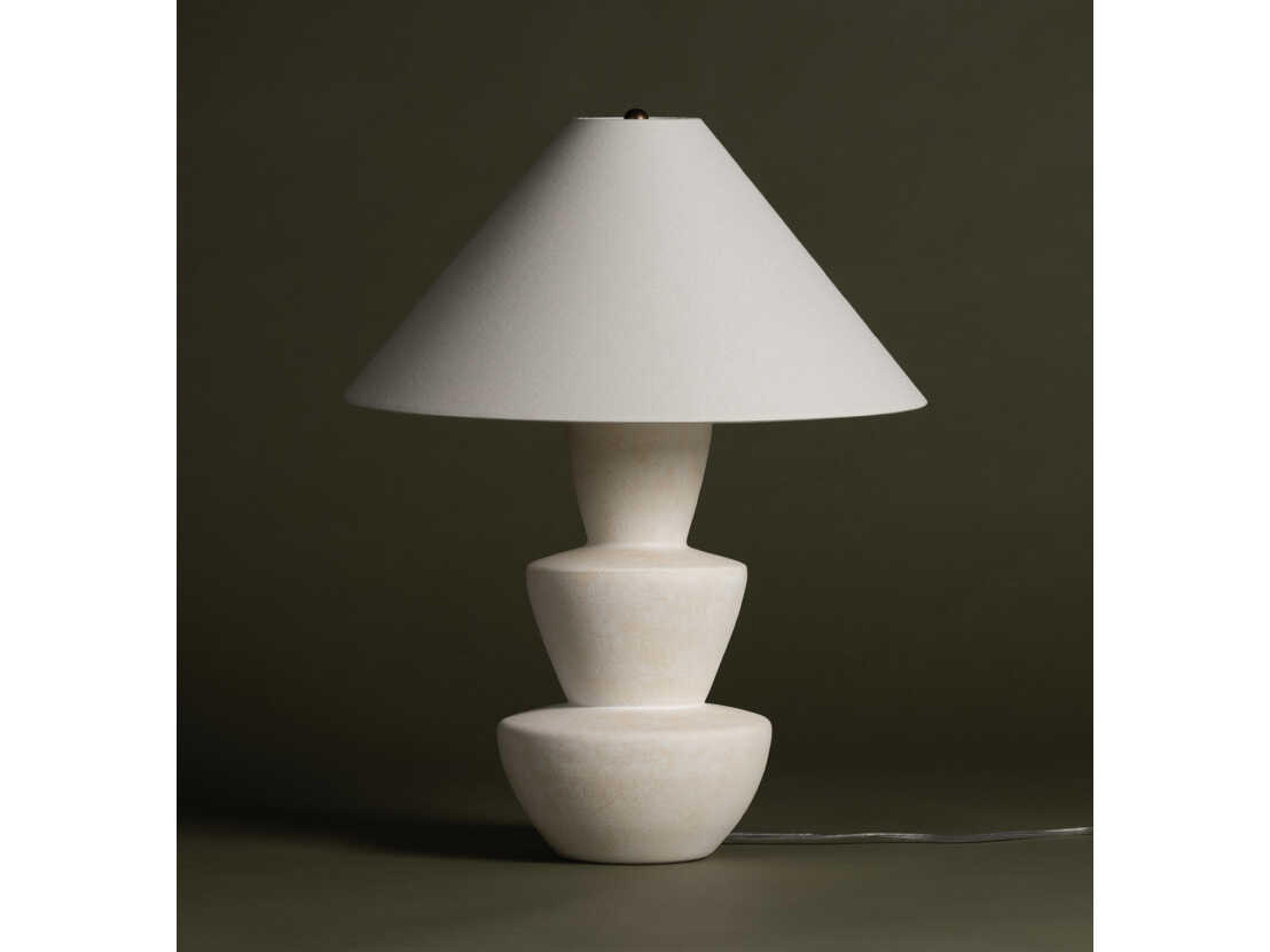 Troy Lighting Kamas Patina Brass Off White Linen Buffet Lamp