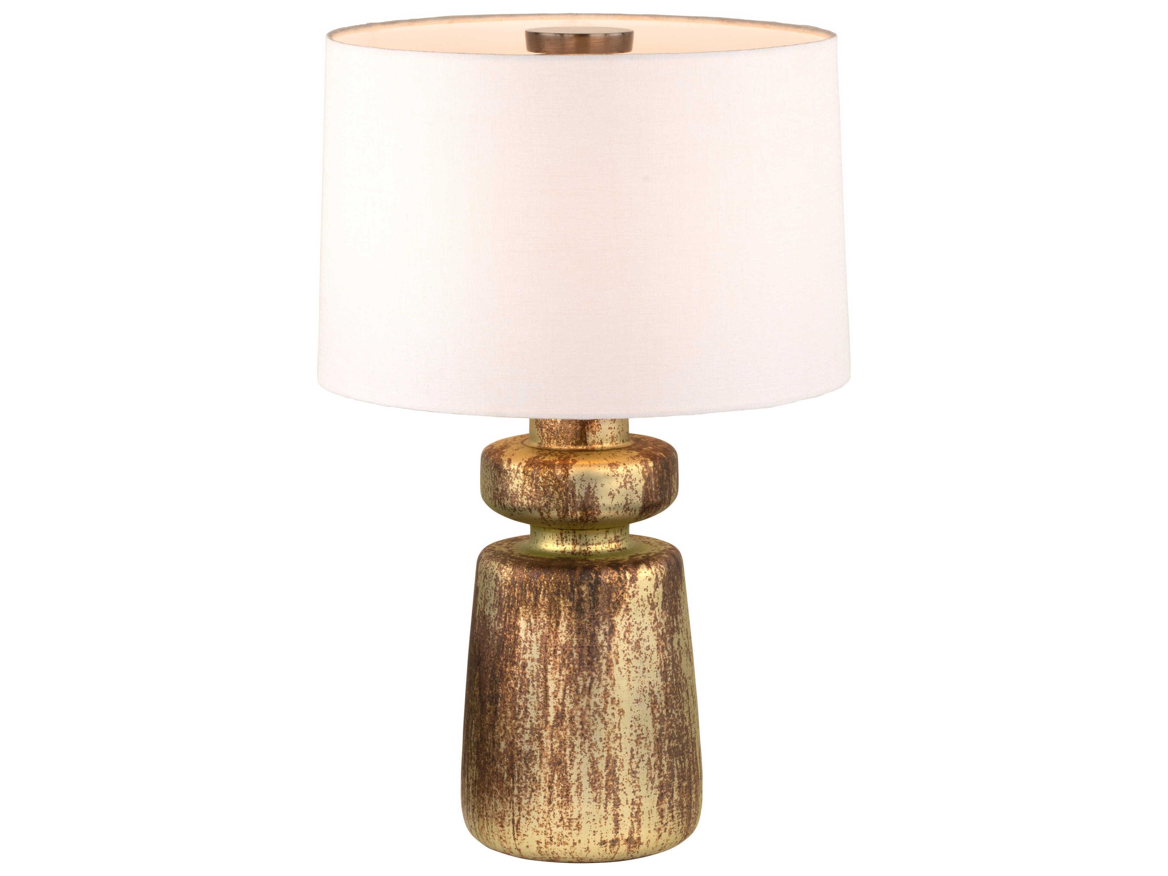 Terron Patina Brass White Linen Fabric Buffet Lamp