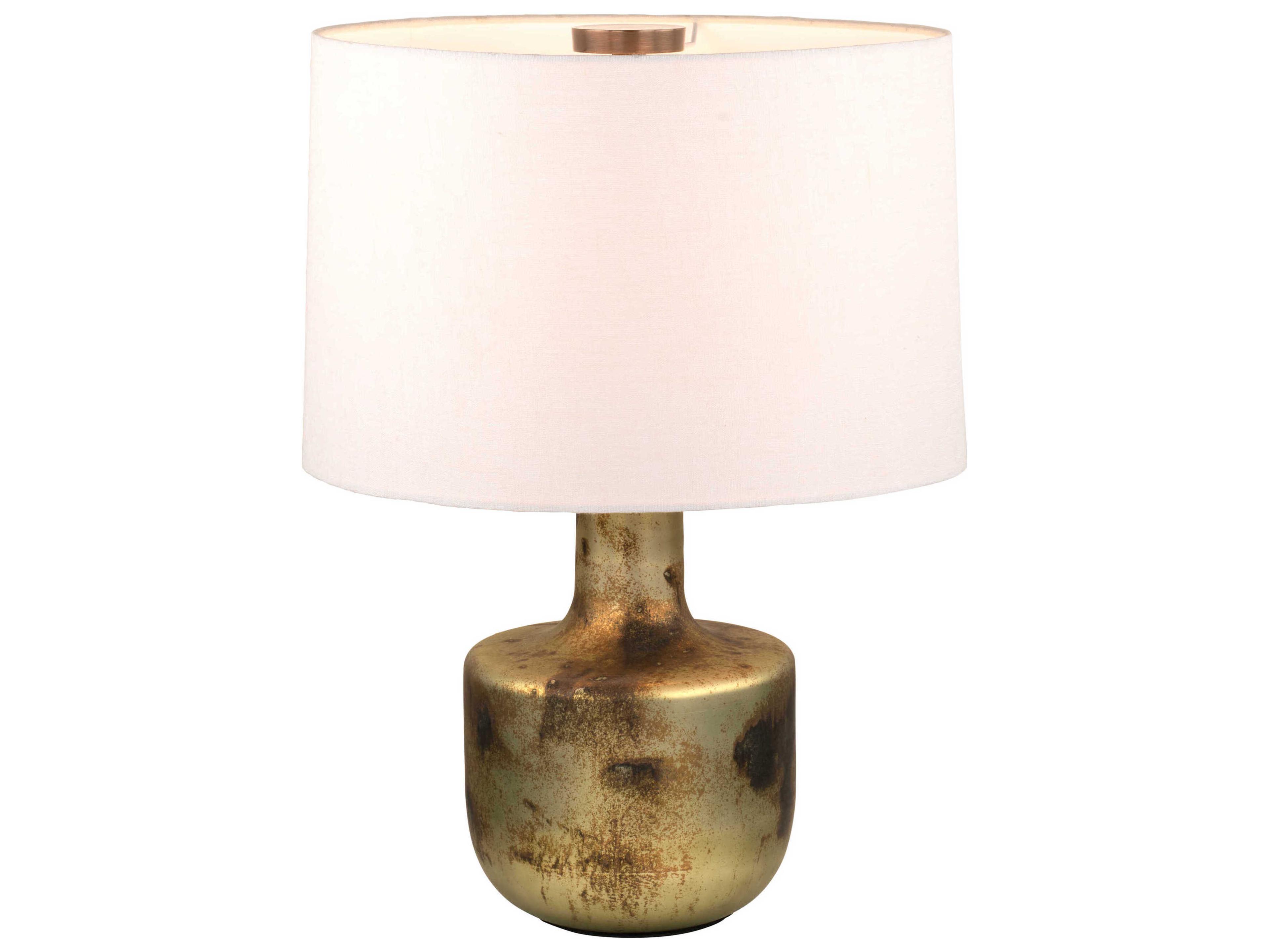 Terron Patina Brass White Linen Fabric Table Lamp