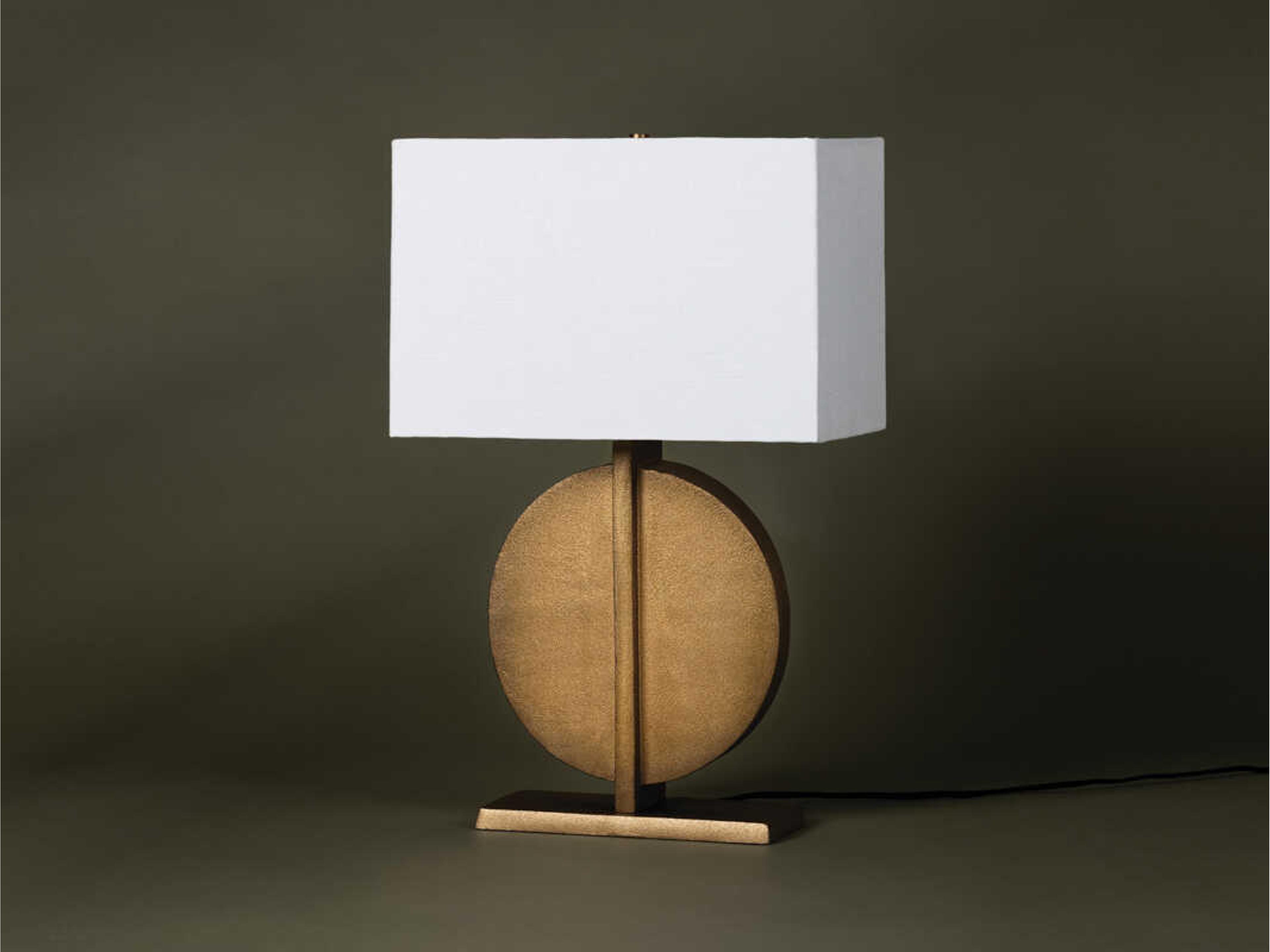 Troy Lighting Colma Patina Brass White Linen Buffet Lamp